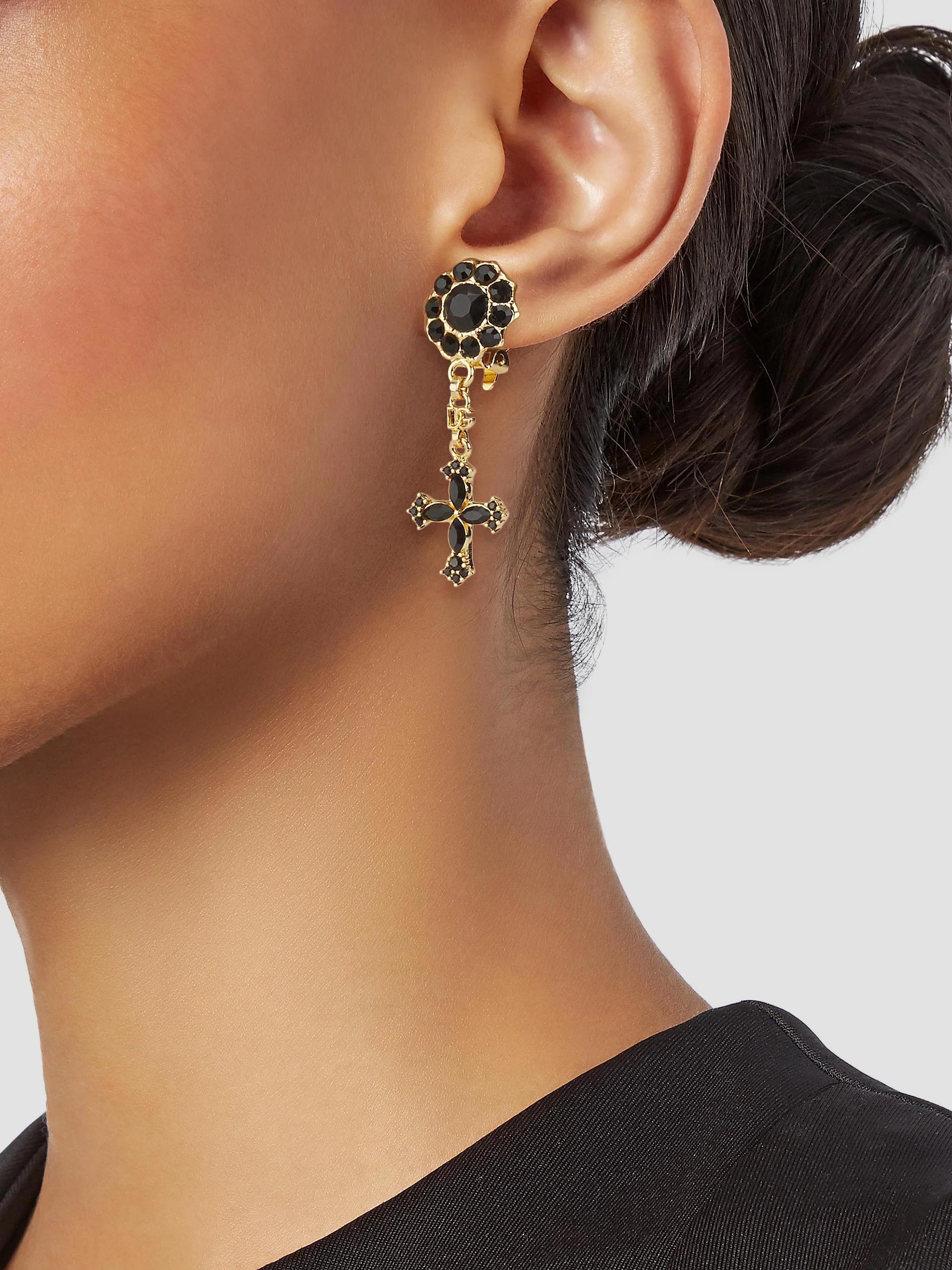 Dolce&Gabbana Silvertone Cross Pendant Clip-On Drop Earrings | Saks ...