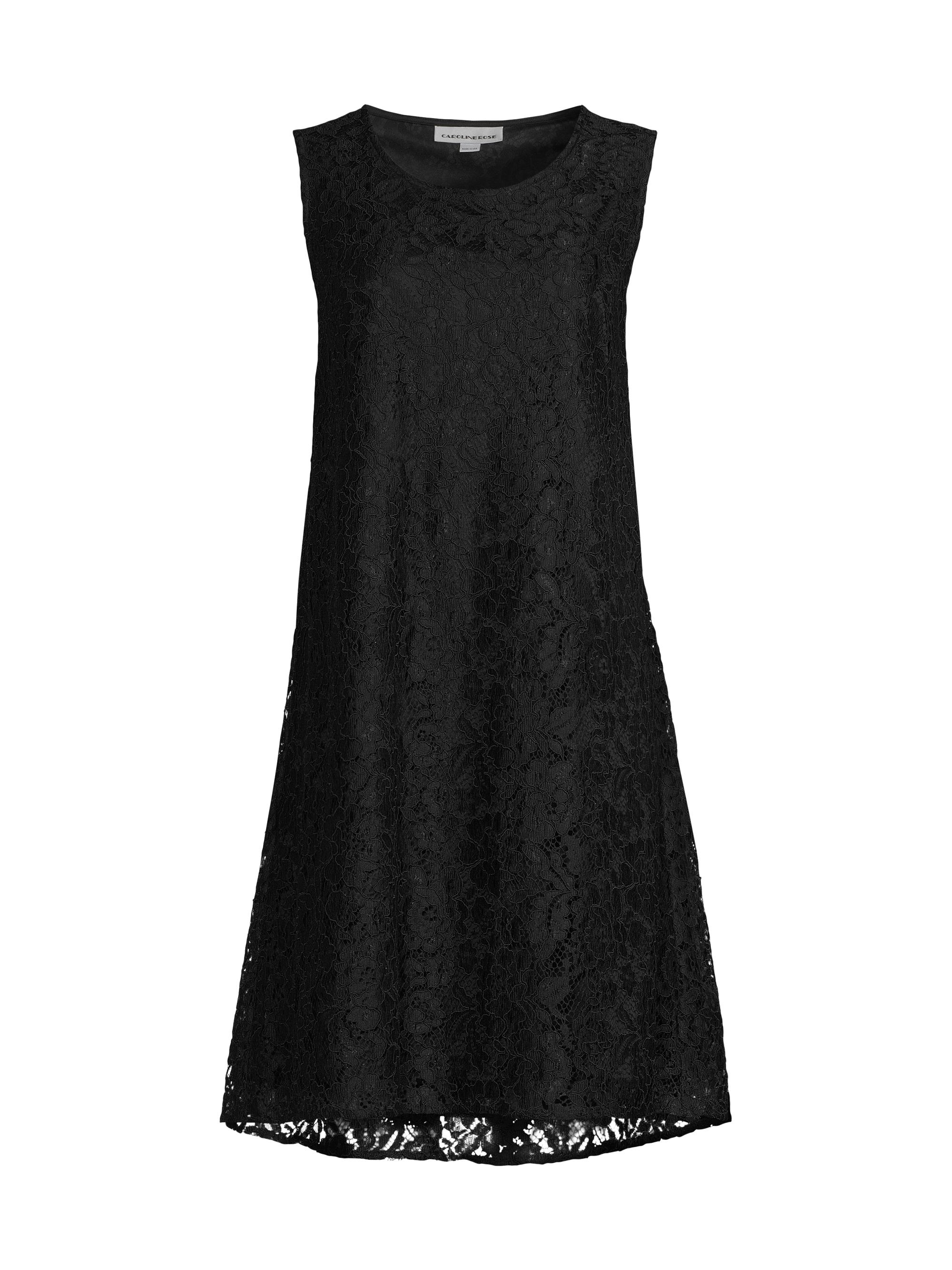 Caroline Rose Women's Lace Tank A-Line Dress - Black