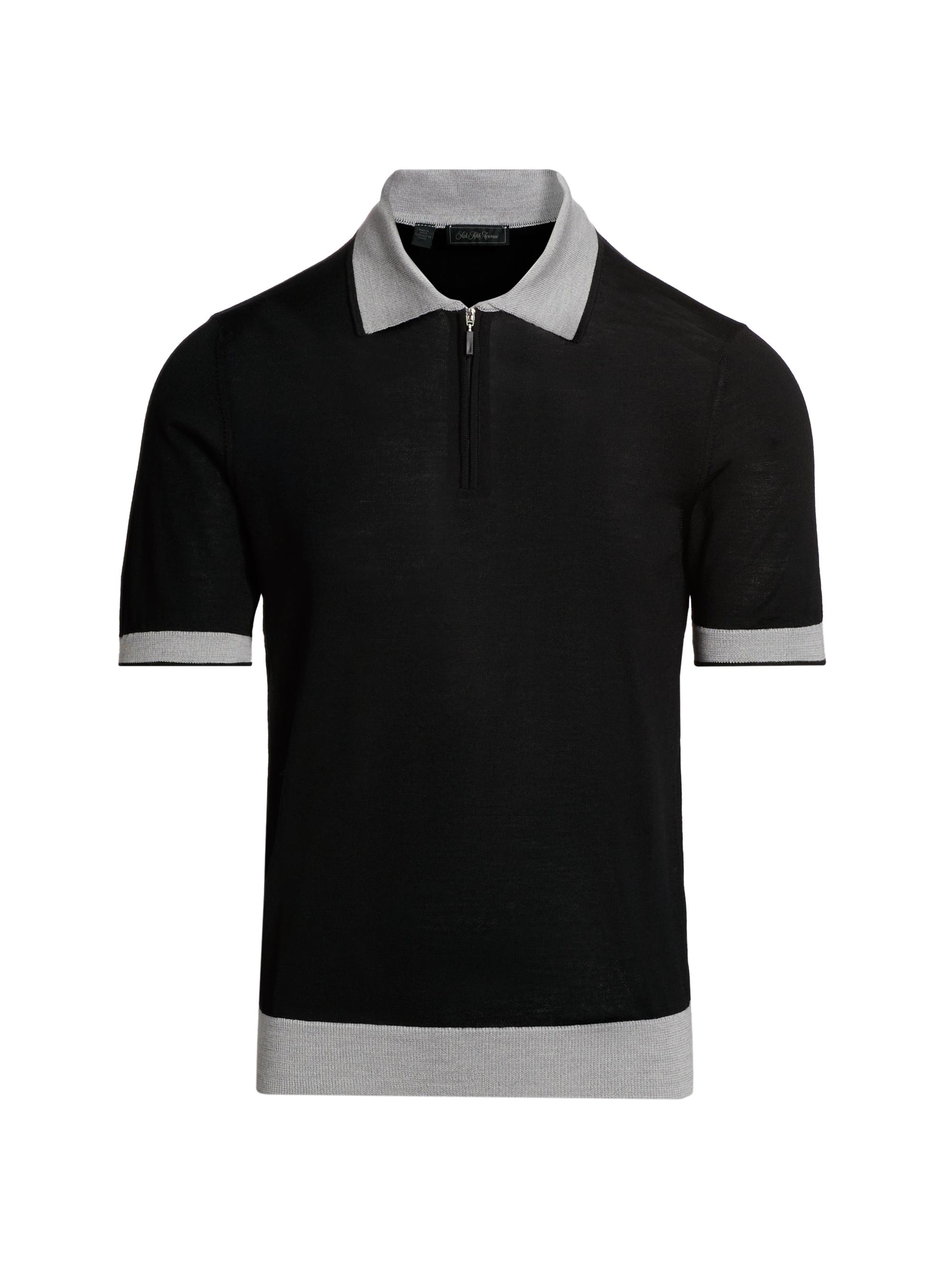 Saks Fifth Avenue Men's COLLECTION Contrast Short Sleeve Zip Polo Shirt - Black