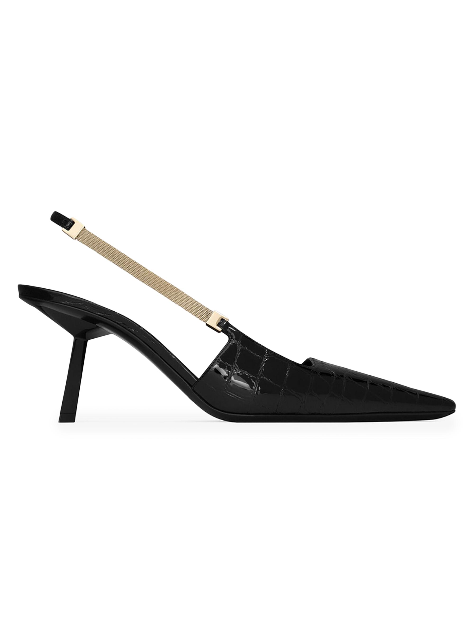 Saint Laurent Women's Blake Slingback Pumps In Crocodile-Embossed Leather - Black