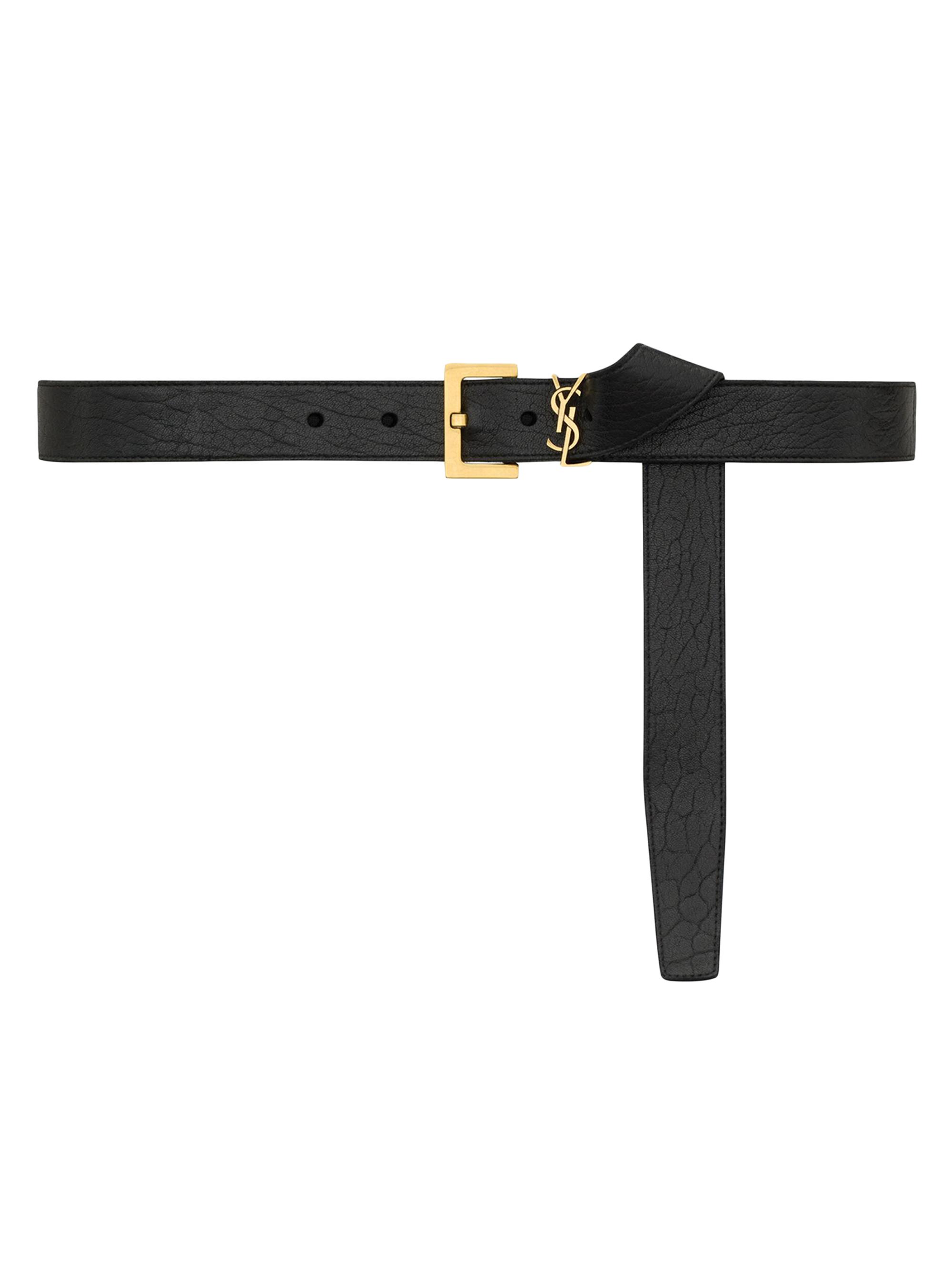 Saint Laurent Women's Cassandre Belt In Grained Lambskin - Black