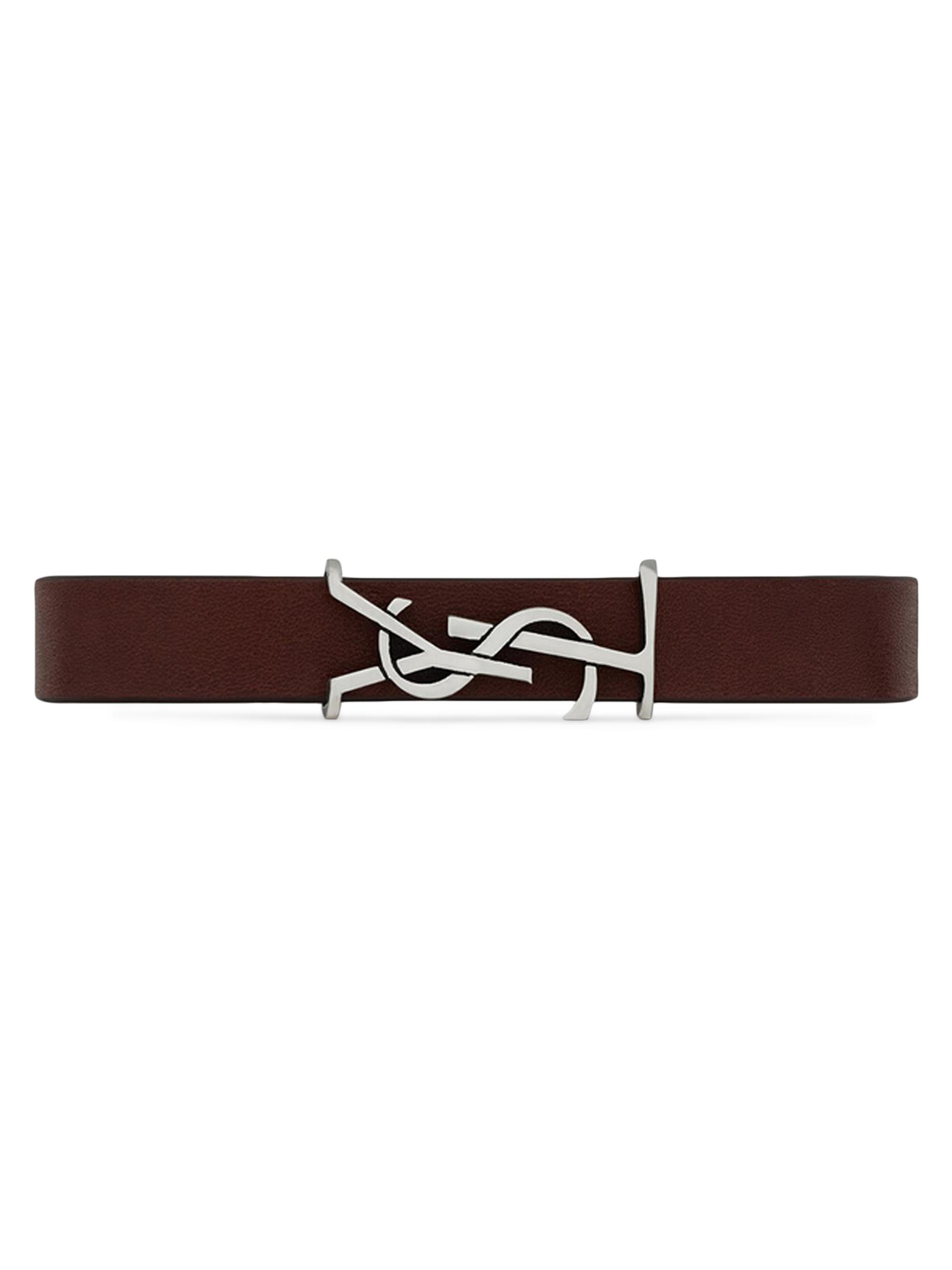 Saint Laurent Women's Cassandre Bracelet In Leather - Brown And Sterling Silver