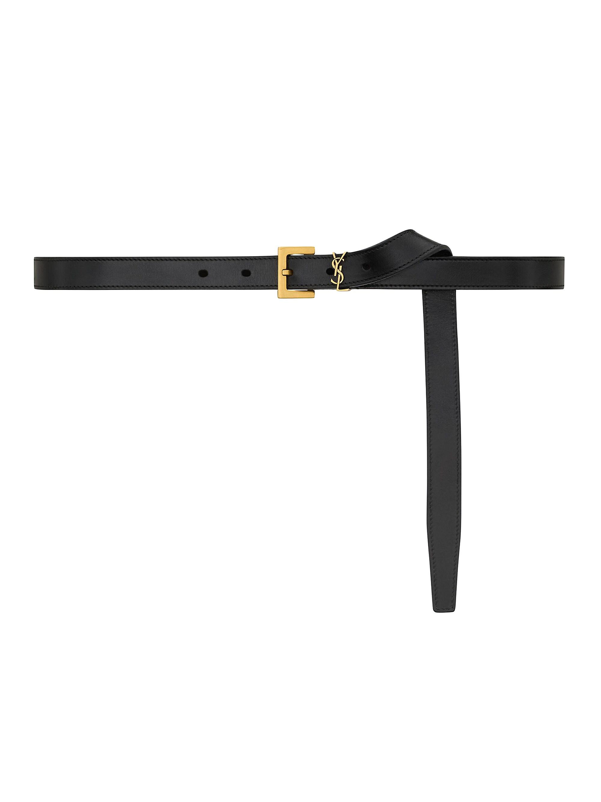 Saint Laurent Women's Cassandre Thin Belt In Vegetable-Tanned Leather - Black