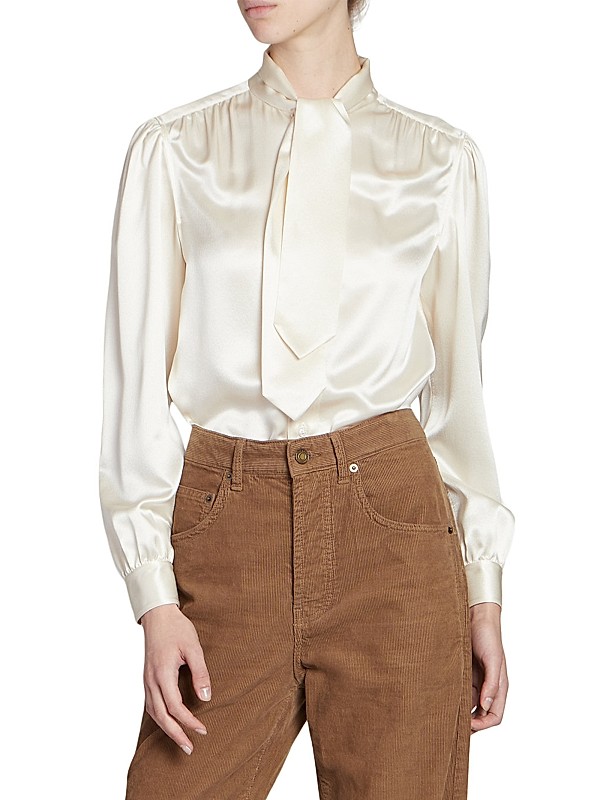 Shop Saint Laurent Lavallière-neck Blouse in Silk Satin Shop Saint Laurent Lavallière-neck Blouse in Silk Satin