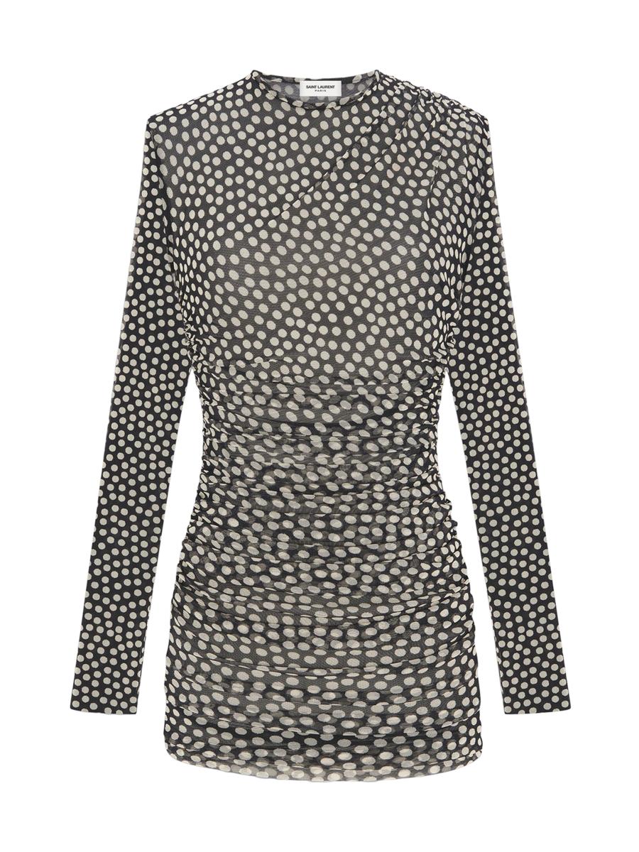 ワンピース Saint Laurent Ruched Mini Dress Saint Laurent Long Sleeve Ruched Mini Dress In Black | ModeSens
