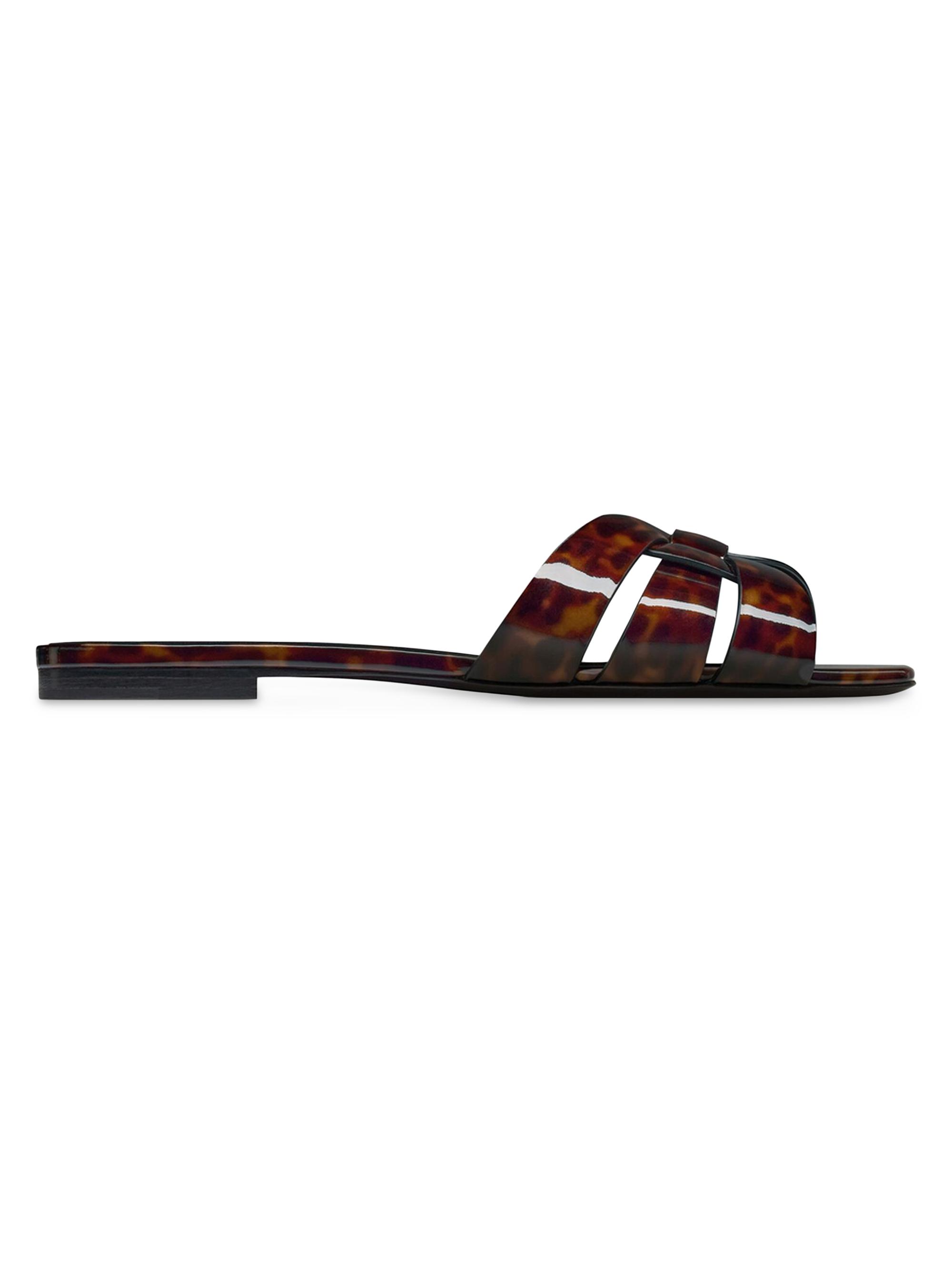 Saint Laurent Women's Tribute Mules In Tortoiseshell Patent Leather - Manto Naturale