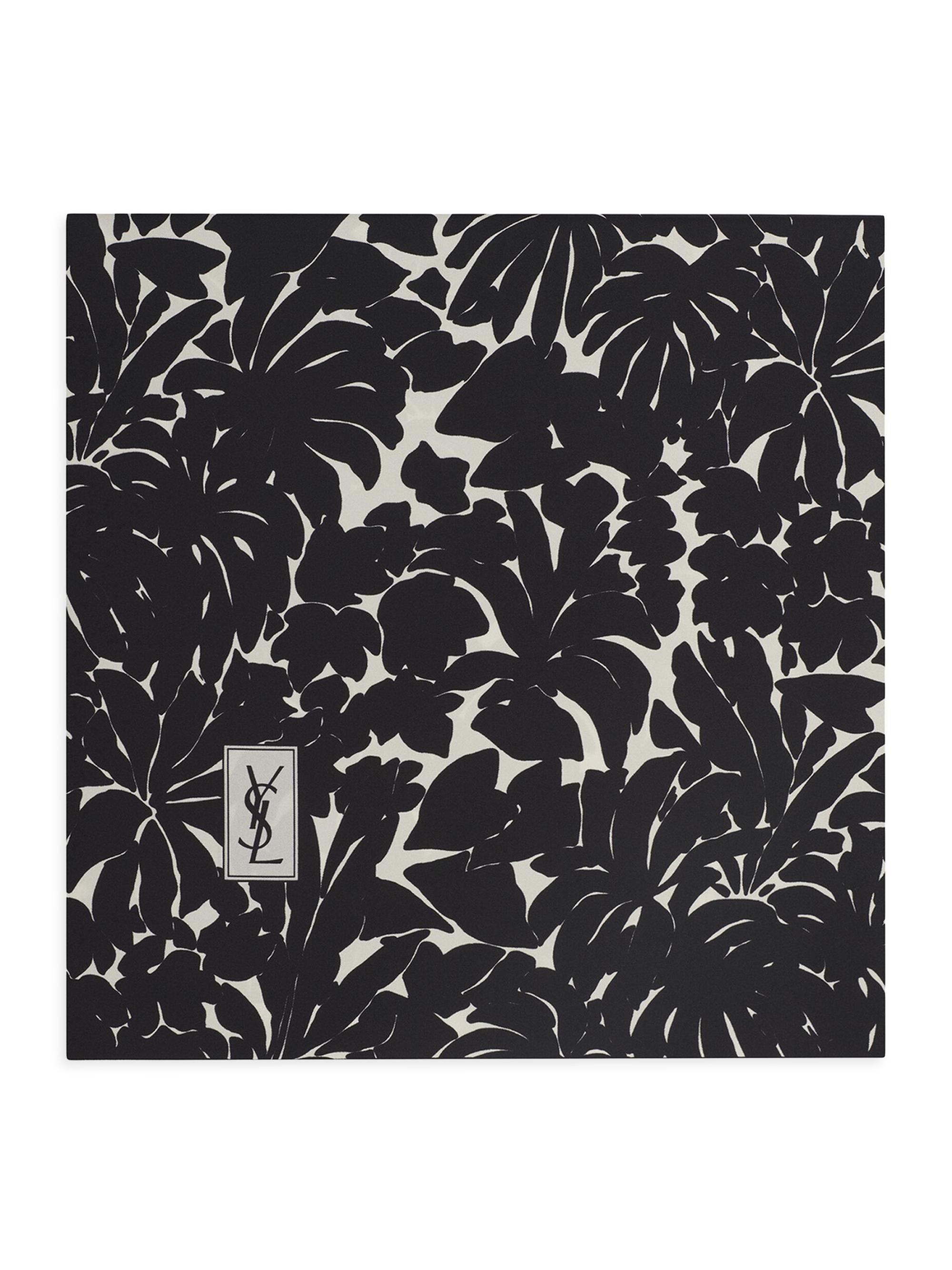 Saint Laurent Women's Square Scarf In Leaves Print Silk Twill - Black And