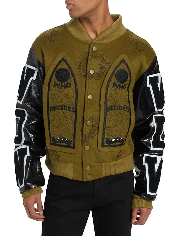 Shop Who Decides War Namesake Wool-Blend Varsity Jacket Shop Who Decides War Namesake Wool-Blend Varsity Jacket