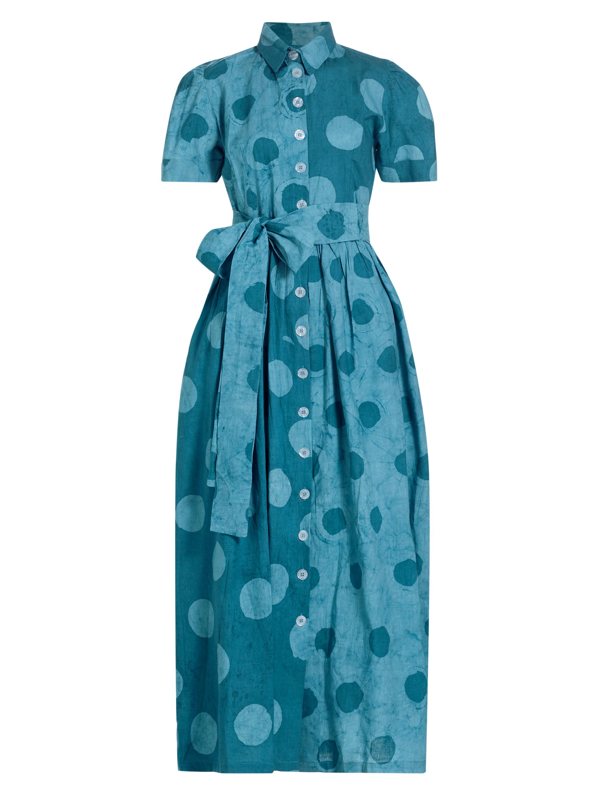 Elisamama Women's Asake Polka Dot Cotton Maxi Shirtdress - Turquoise