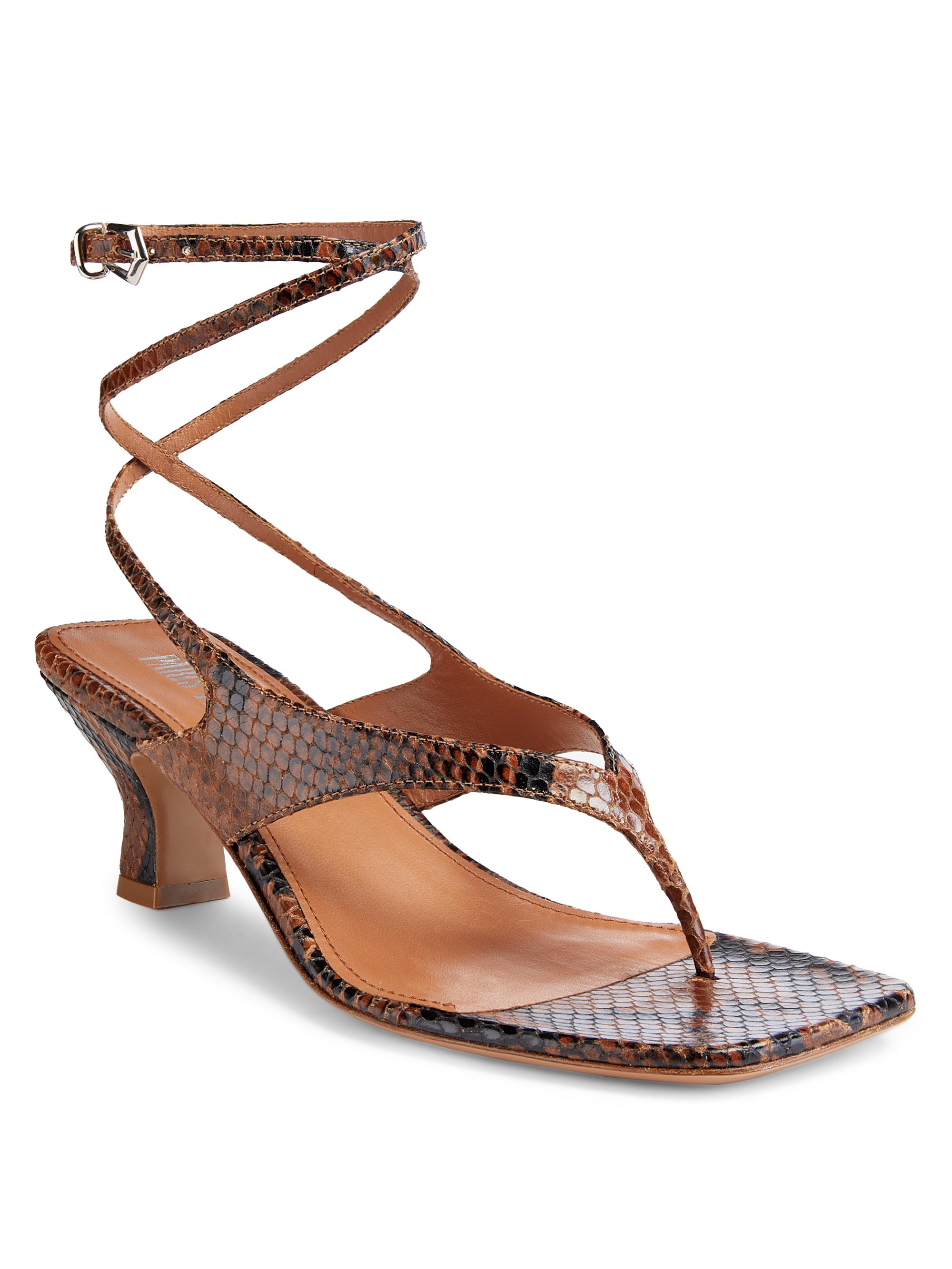 Paris texas フラットシューズ Paris Texas 55MM Python-Effect Leather Ankle-Wrap Sandals