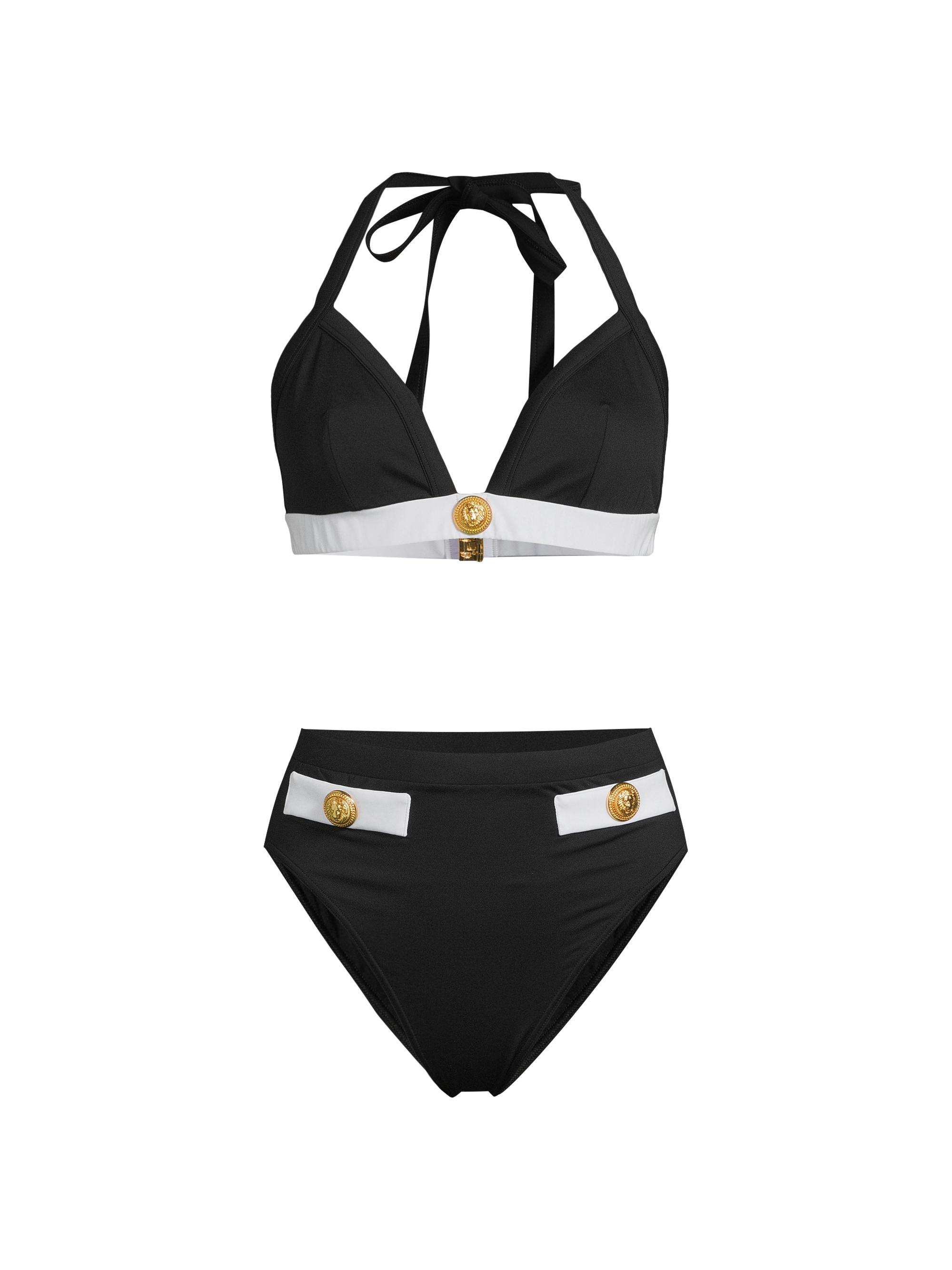 Balmain Women's Two-Tone Triangle Bikini - Charcoal