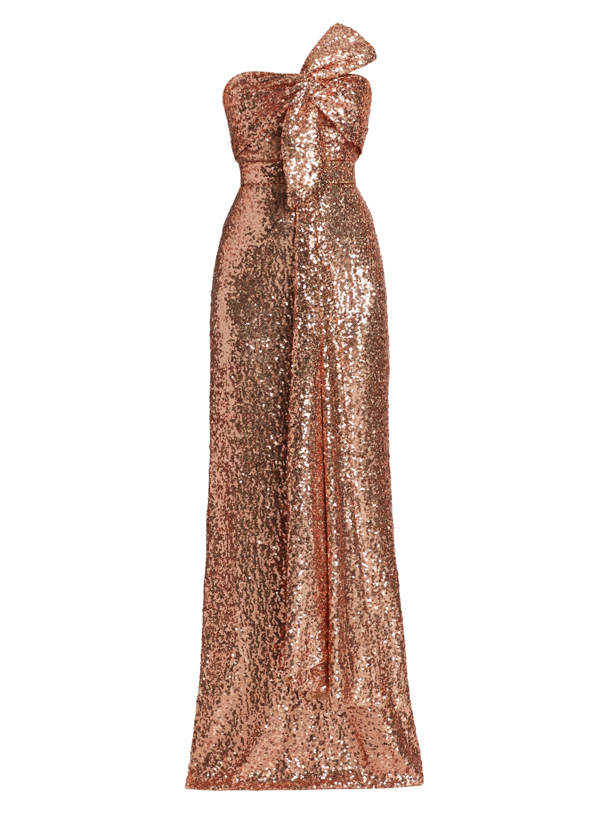 Badgley Mischka Women's Strapless Sequined Bow Gown - Rose Gold