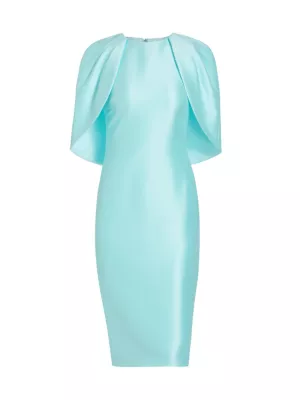 Badgley Mischka Women's Cape-Sleeve Satin Midi-Dress - Ice Blue