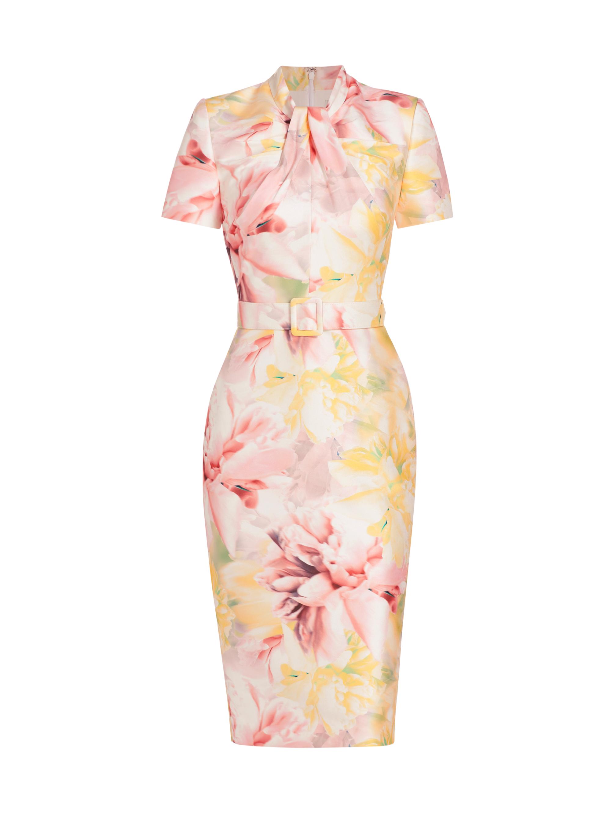 Badgley Mischka Women's Twisted Belted Midi-Dress - Pink Multi