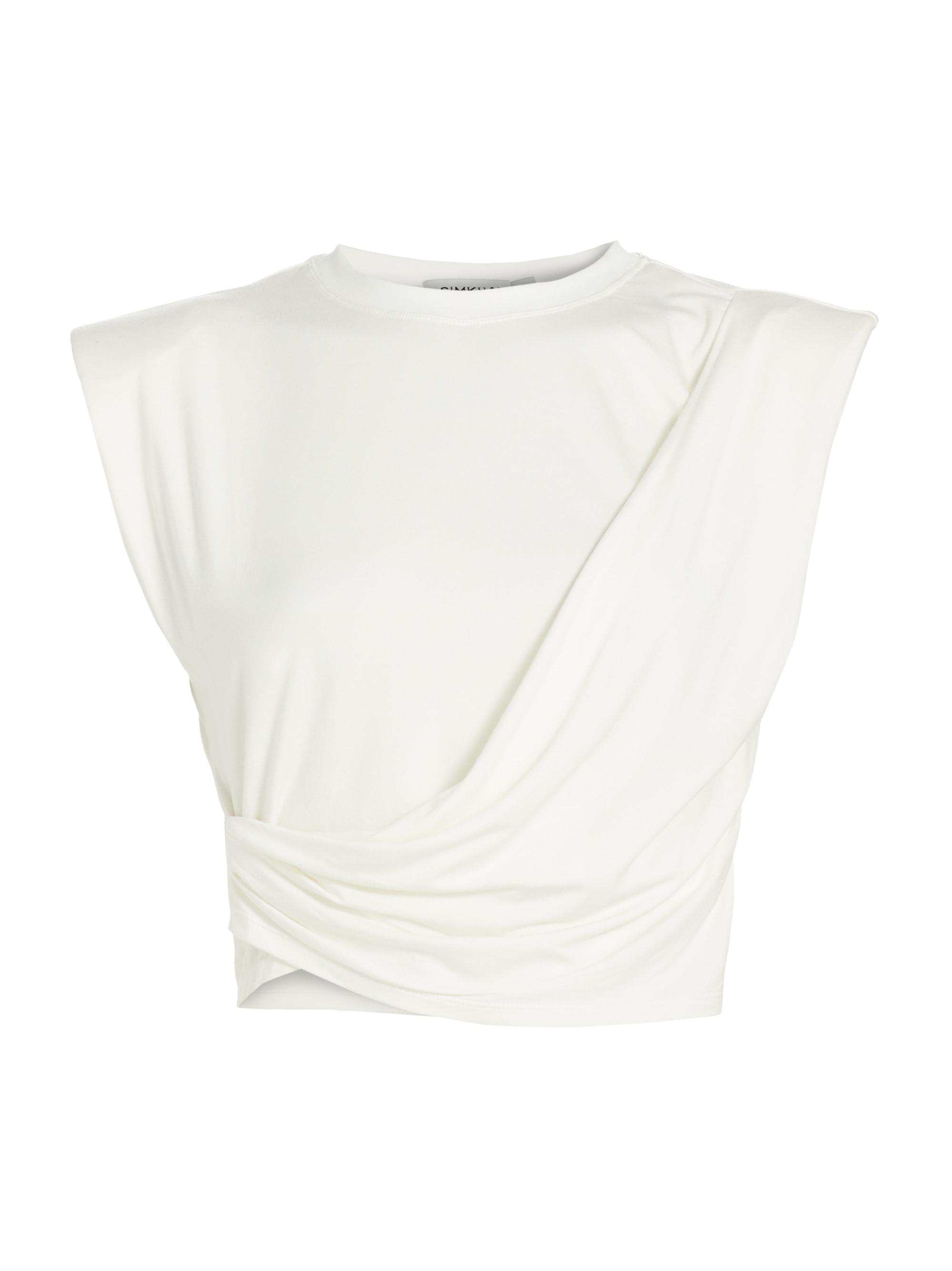 SIMKHAI Women's Estelle Wrap Crop T-Shirt - White