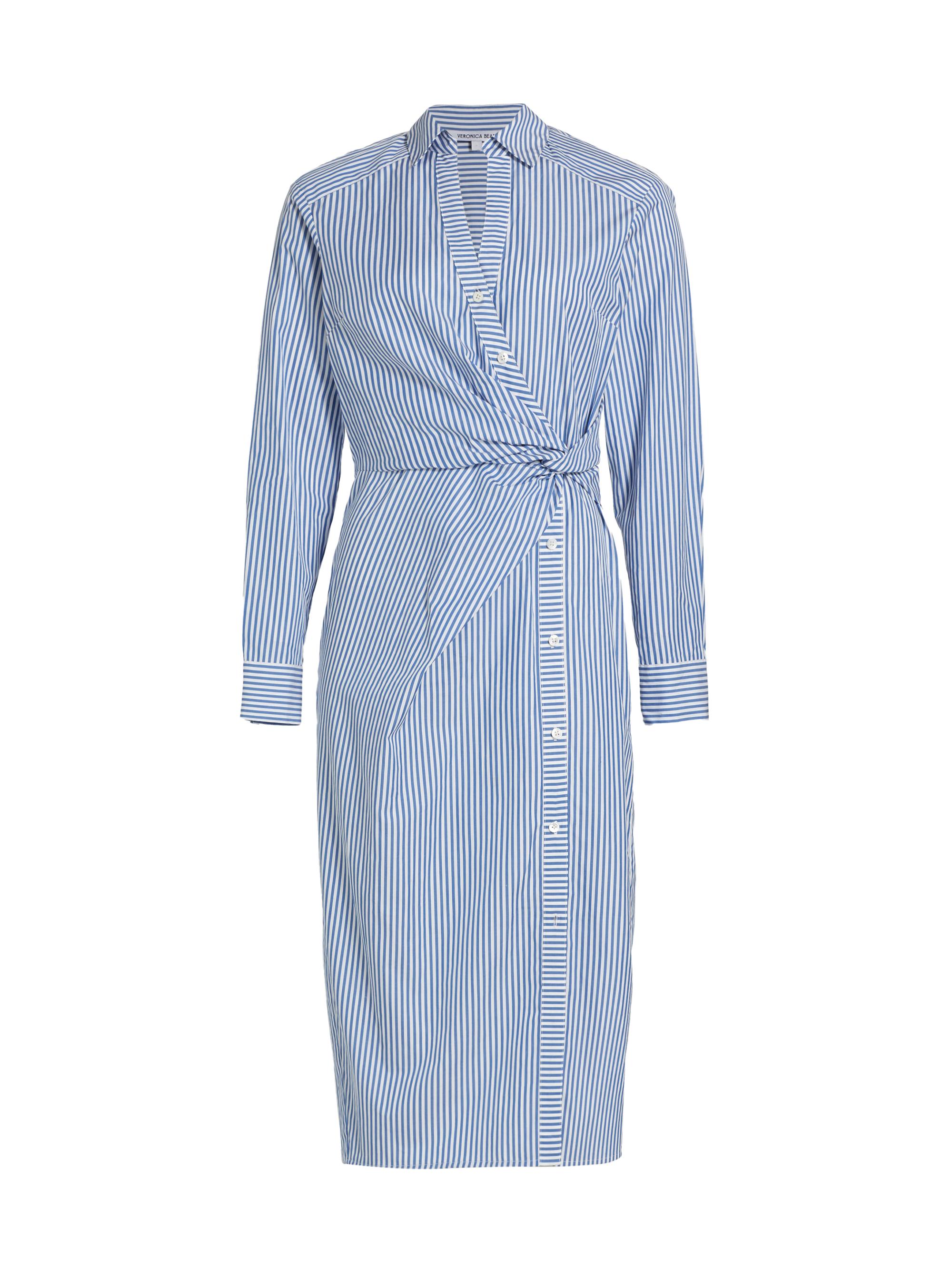Veronica Beard Women's Wright Striped Cotton Poplin Midi-Dress - Blue White Stripe
