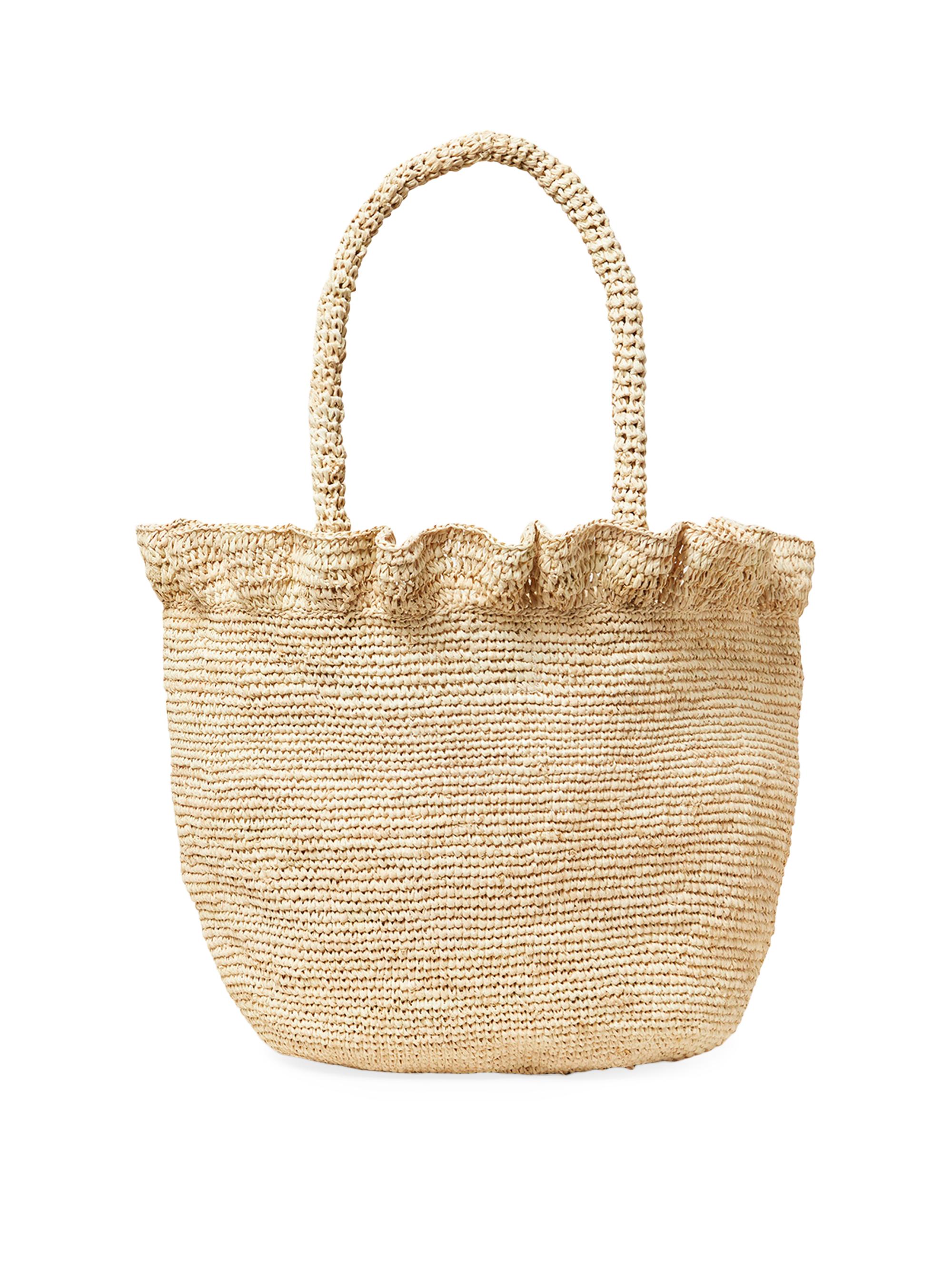 Loeffler Randall Women's Raffia Ruffled Woven Top Handle Bag - Natural