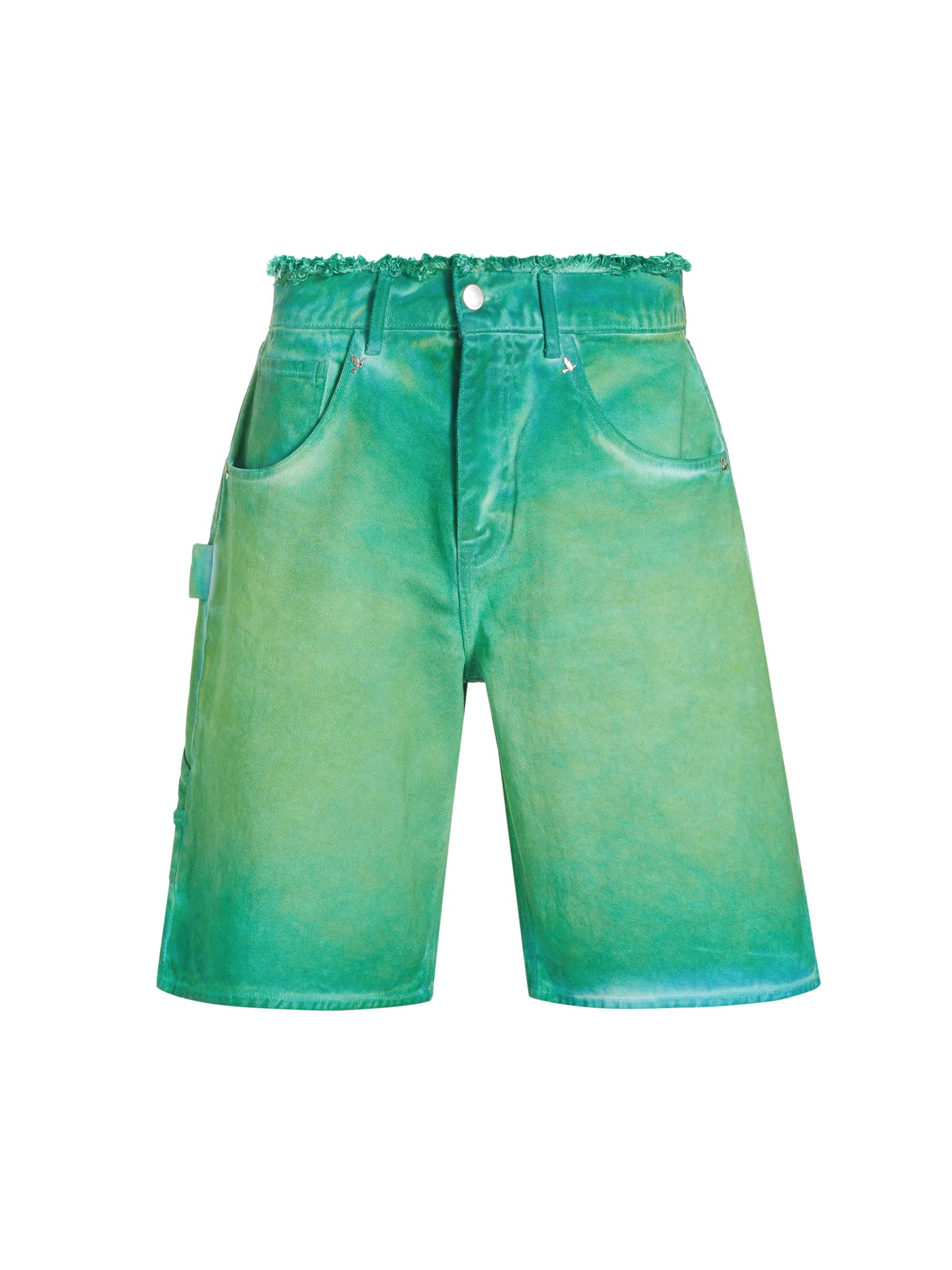 3.Paradis Men's Gradient Denim Shorts - Green Overdye