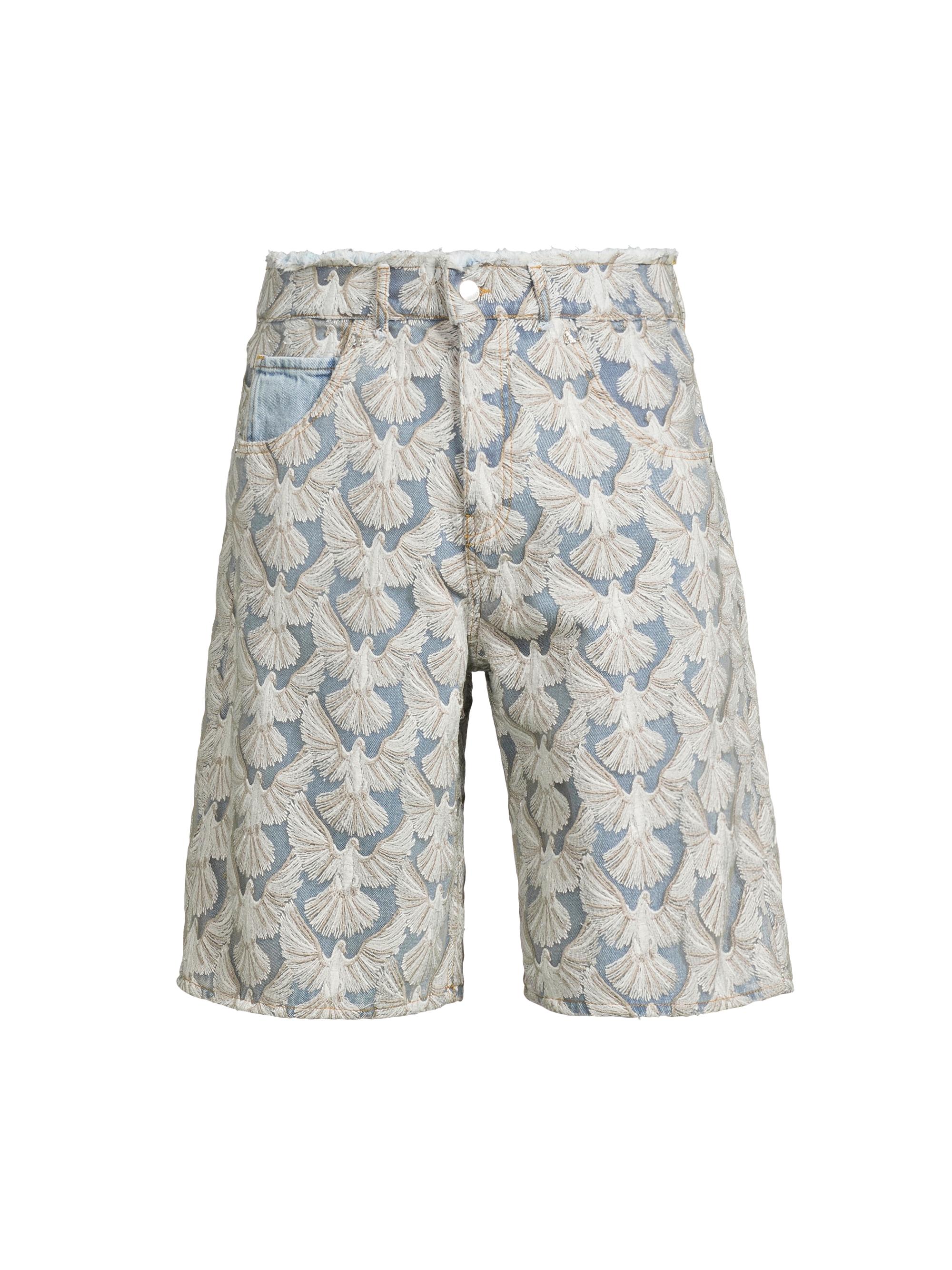 3.Paradis Men's Distressed Dove Denim Shorts - White Washed Blue