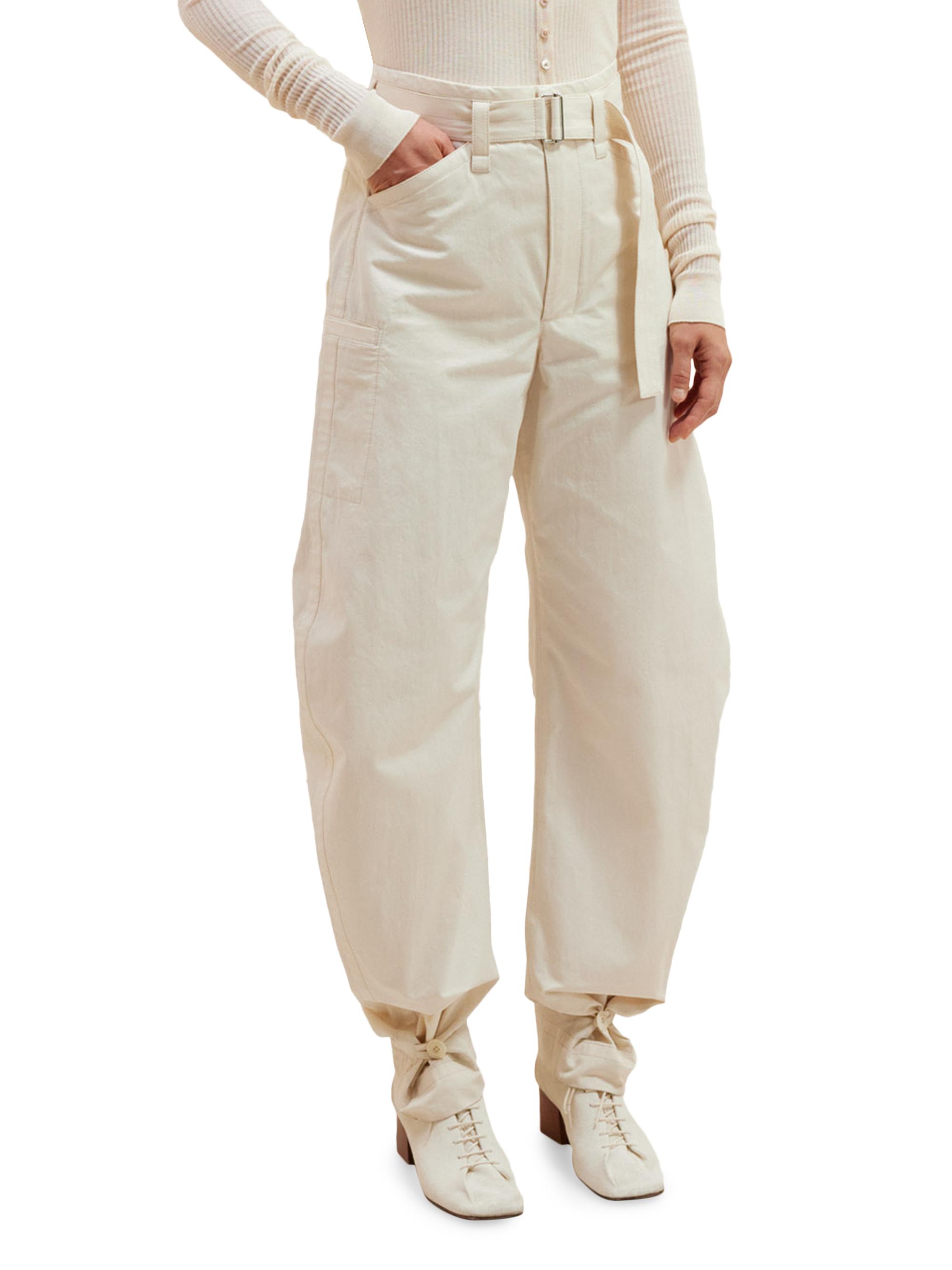Lemaire Women's Belted Cotton Tapered Pants - Pale Ecru