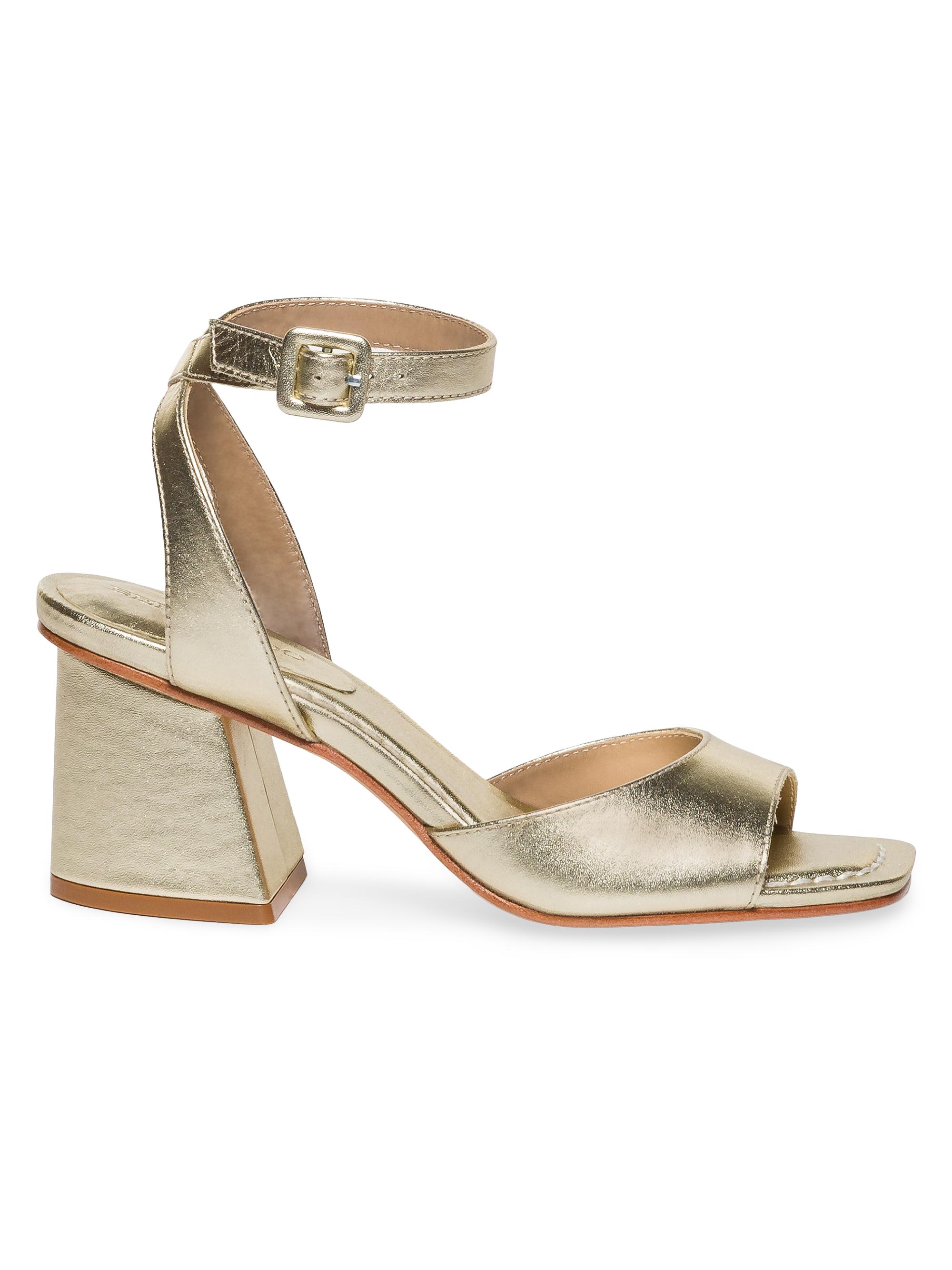 Bernardo Women's Nyack Metallic Leather Block Heel Sandals - Champagne