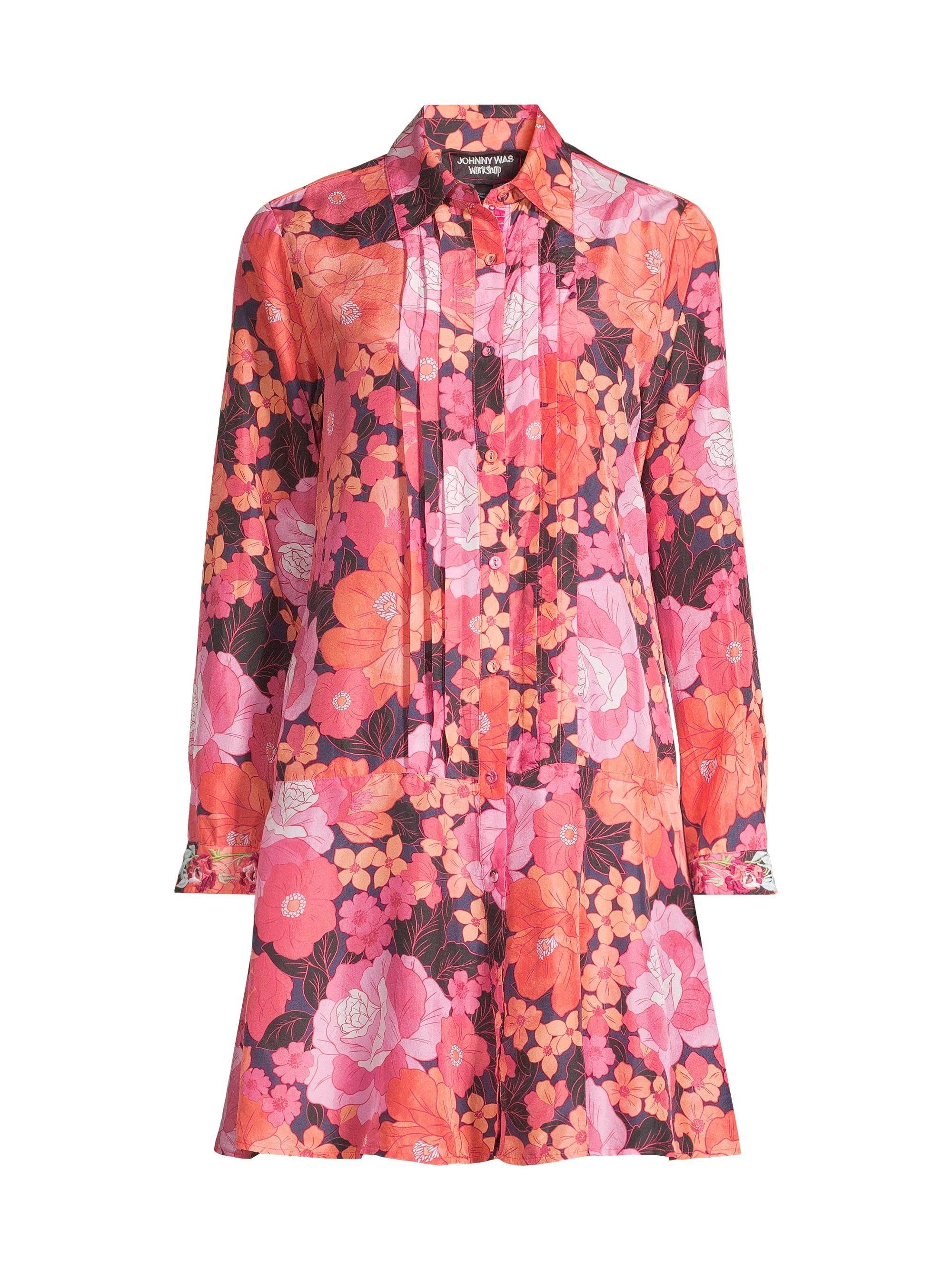 Johnny Was Women's Becca Floral Silk Pintuck Shirtdress