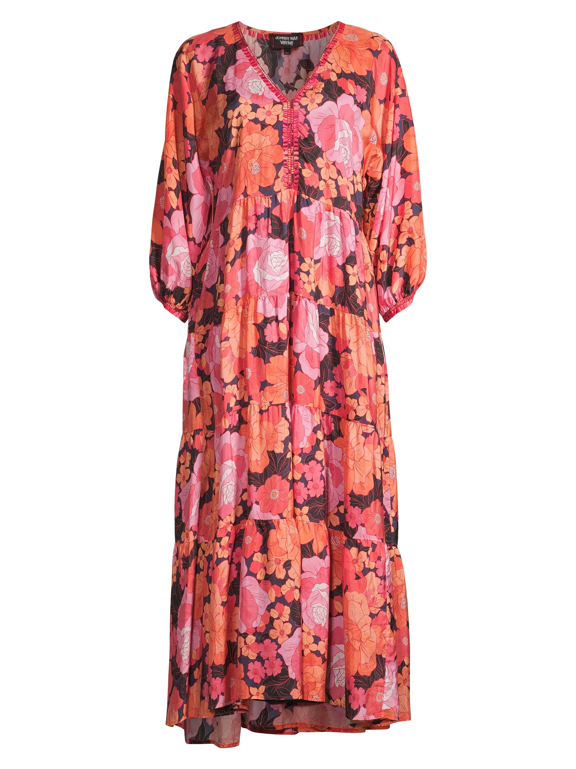 Johnny Was Women's Becca Dolman-Sleeve Floral Silk Midi-Dress