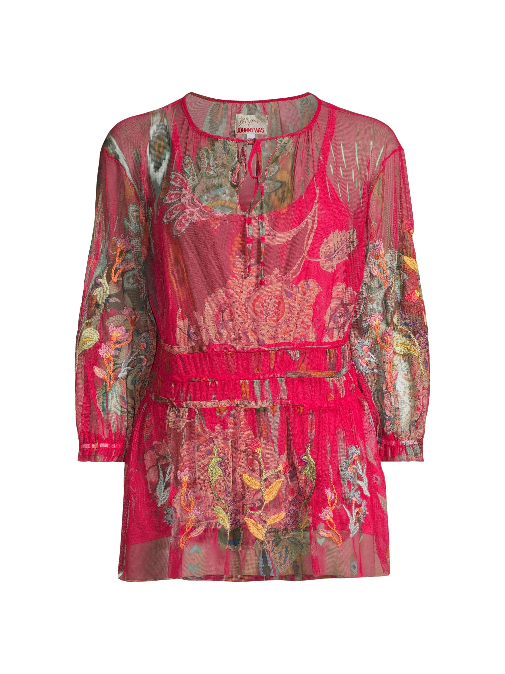 Johnny Was Women's Feather Lark Floral Tieneck Blouse