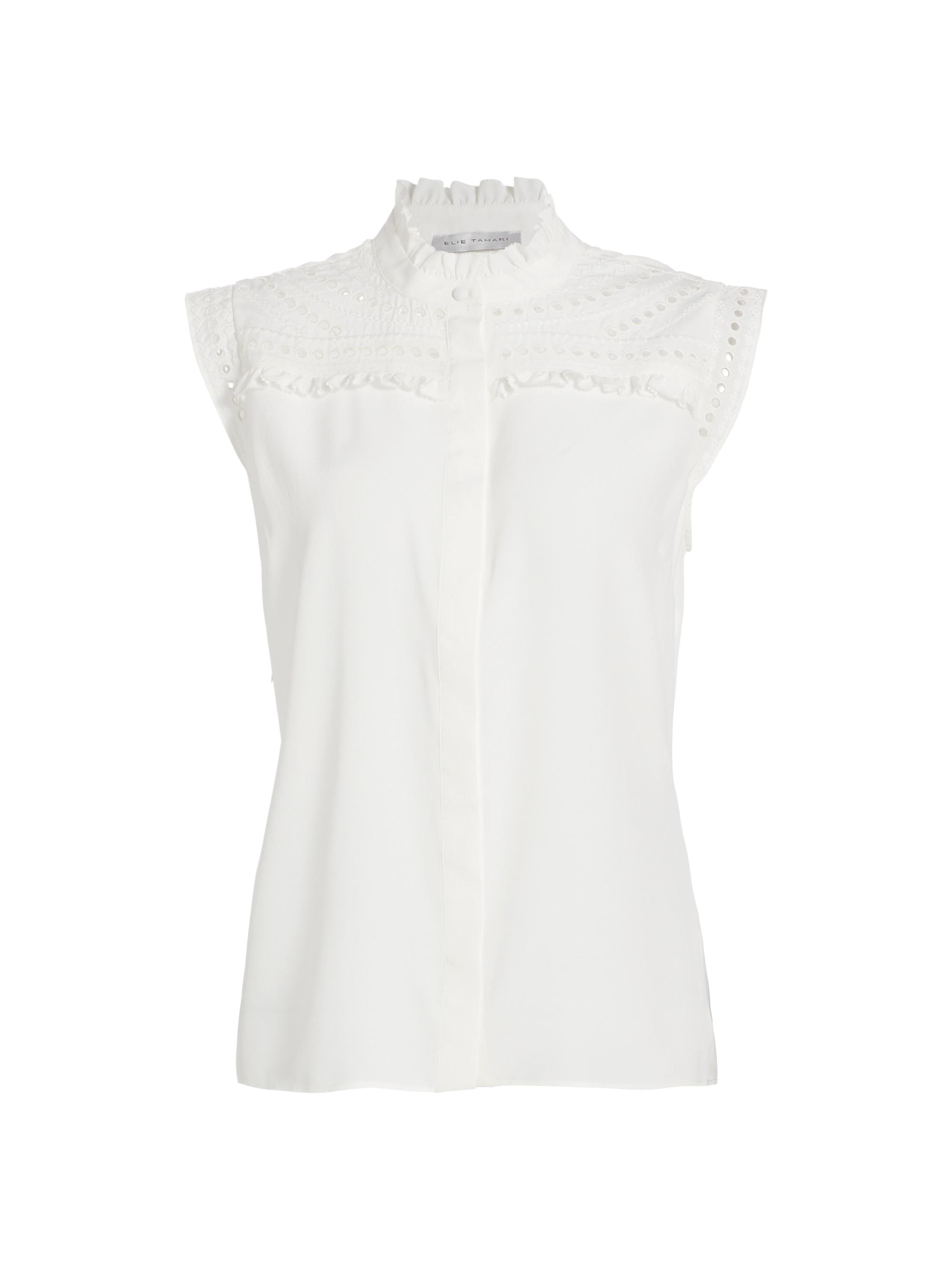 Elie Tahari Women's The Terrin Embroidered Silk-Blend Blouse - Sky White