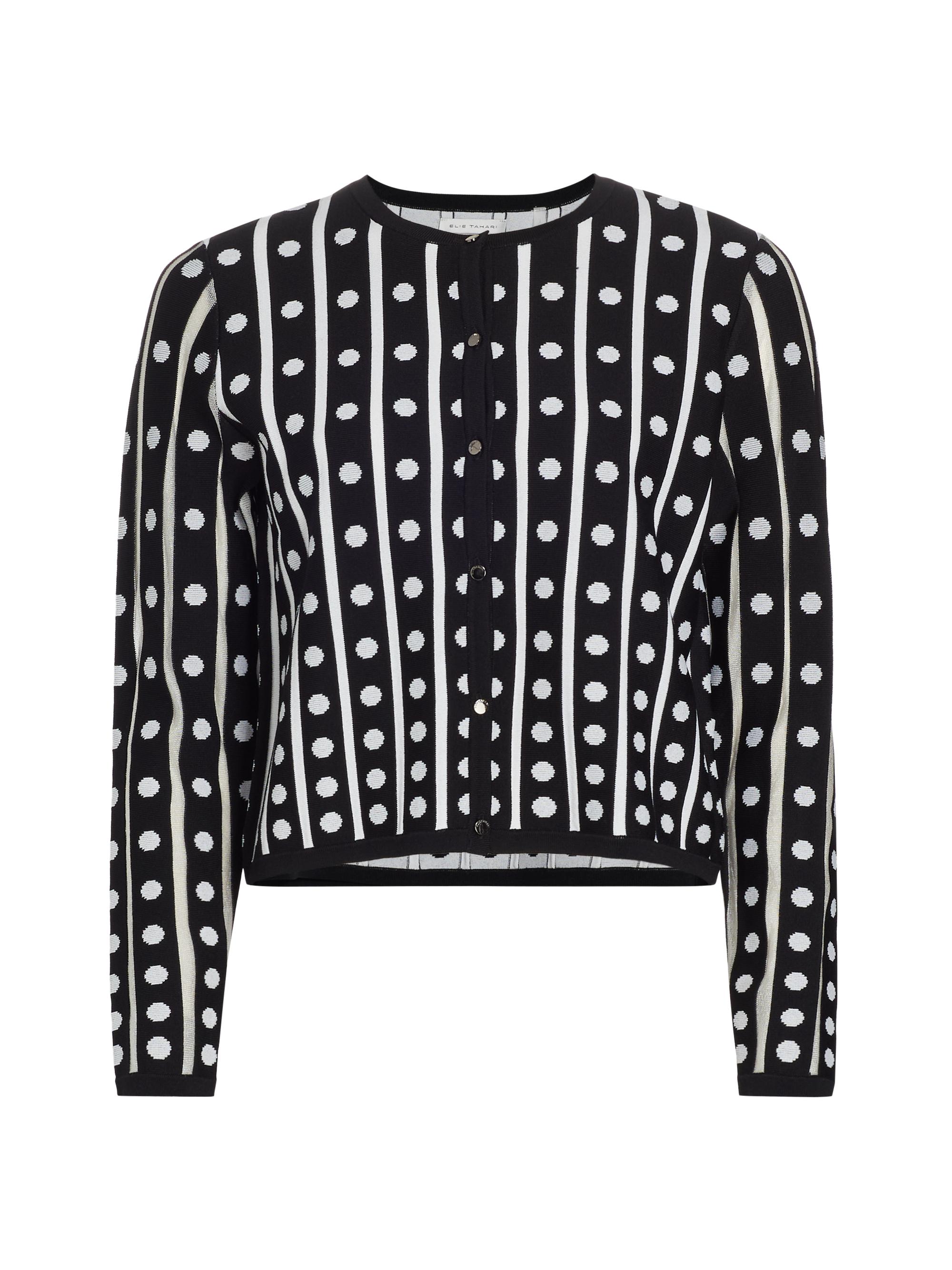 Elie Tahari Women's The Ari Polka Dot Cardigan - Noir With White Dot