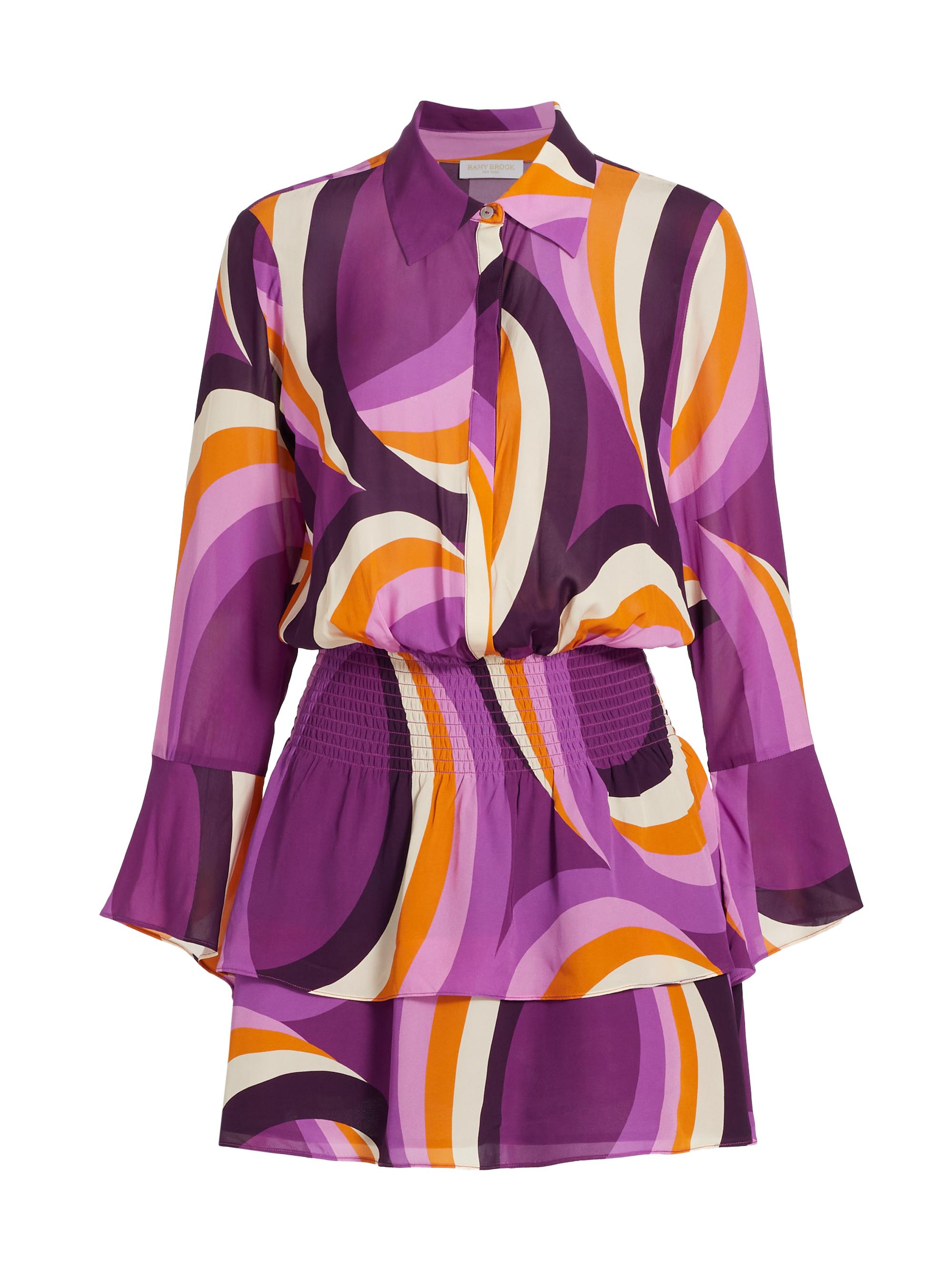 Ramy Brook Women's Zella Swirl Striped Ruffled Minidress - Deep Lilac Sirenuse