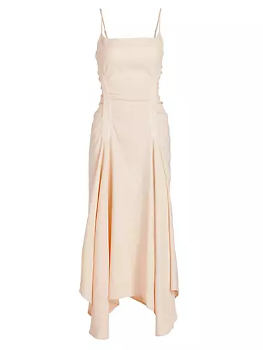 Silvia Embroidered Linen-Blend Handkerchief Midi-Dress
