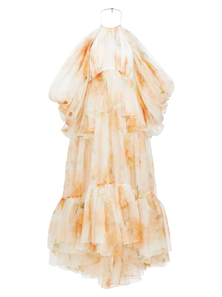 【Zimmermann】Tiered linen and silk maxi dress Zimmermann Tiered Linen And Silk Maxi Dress in Pink | Lyst
