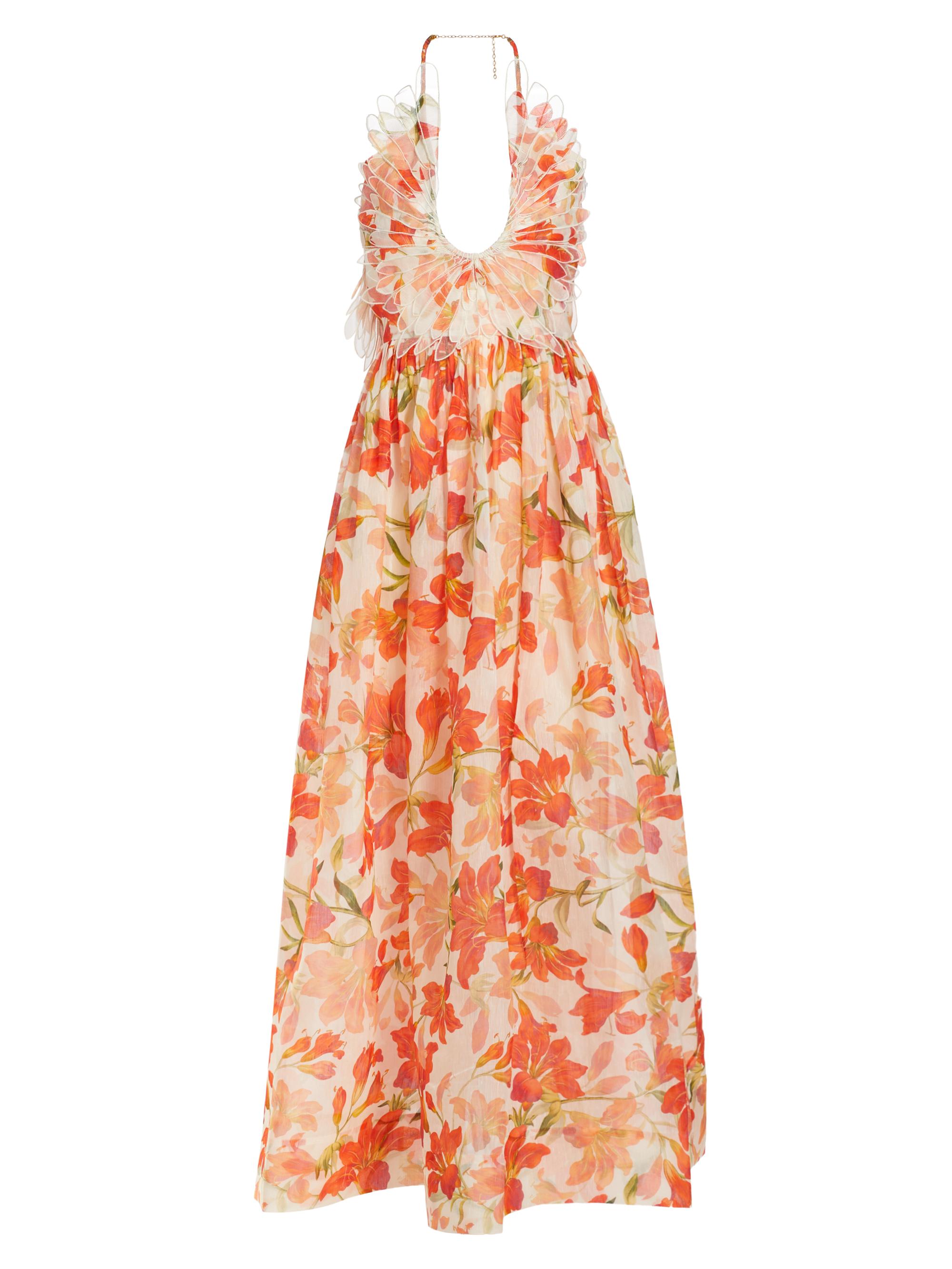 Zimmermann Women's Tranquility Linen-Silk Lily Feather A-Line Gown - Red Lily