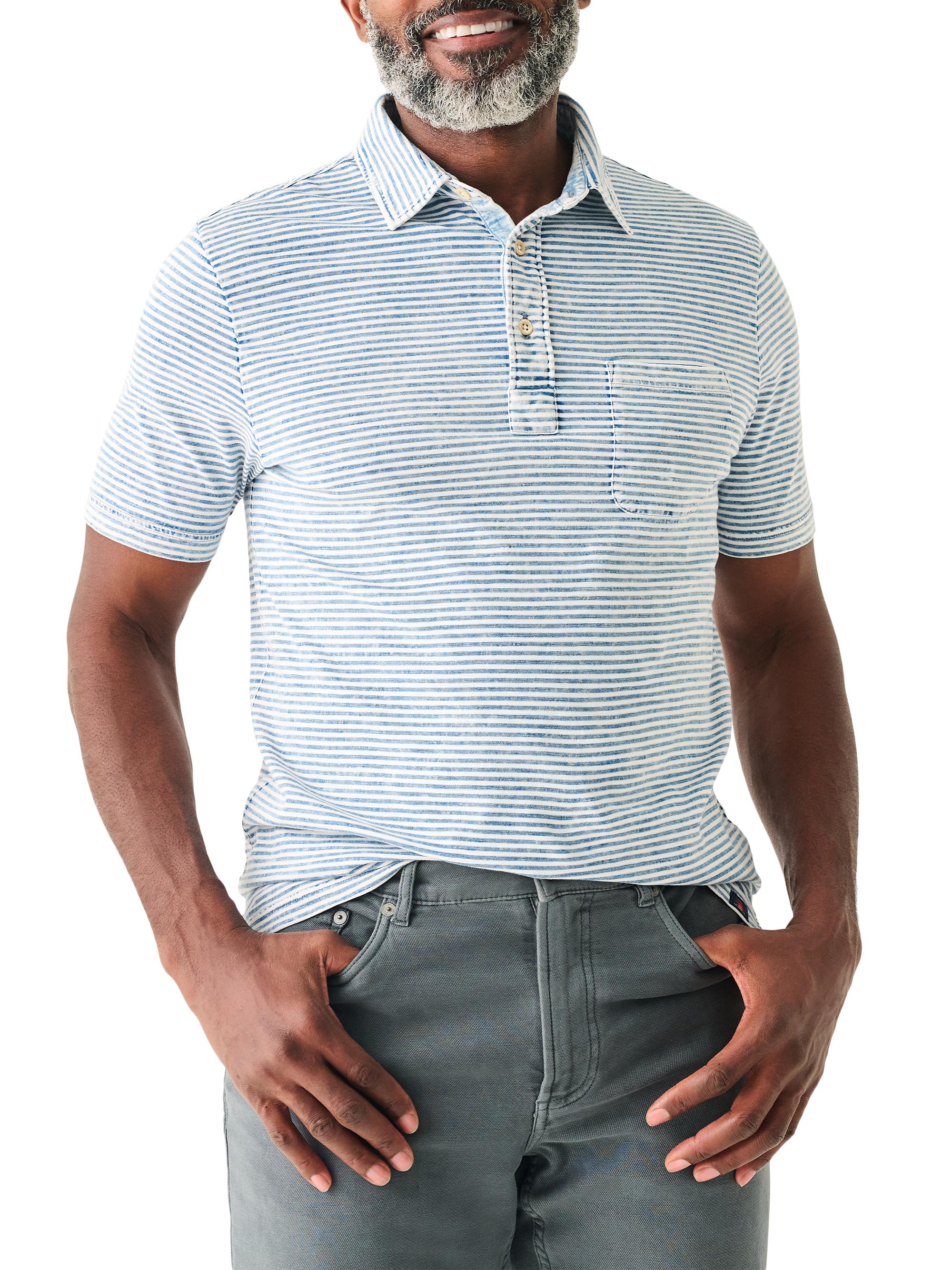 Faherty Brand Men's Sunwashed Cotton Polo Shirt - Azure Stream Stripe