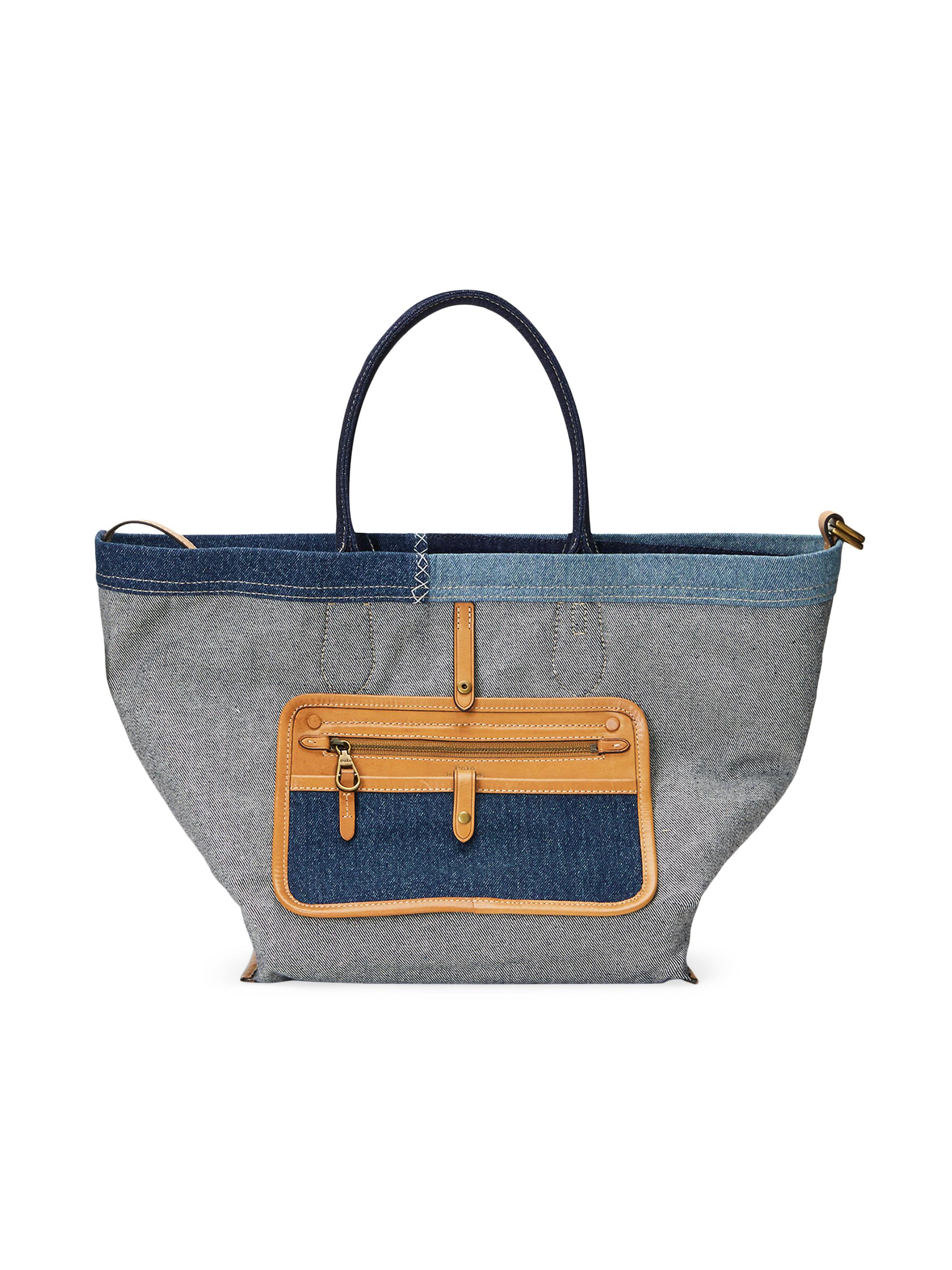 Polo Ralph Lauren Reversible Medium Striped Denim & Leather Tote