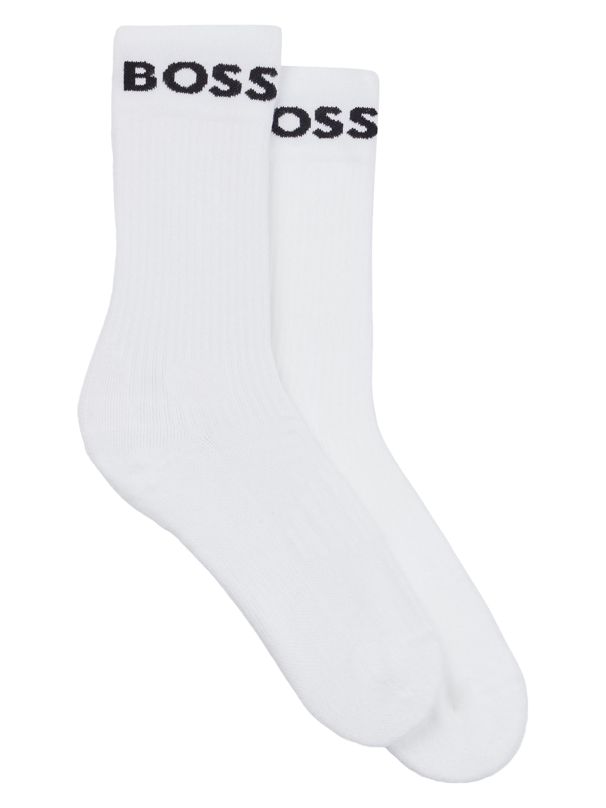 BOSS Men's Two-Pack Of Quarter-Length Socks In Stretch Fabric - White