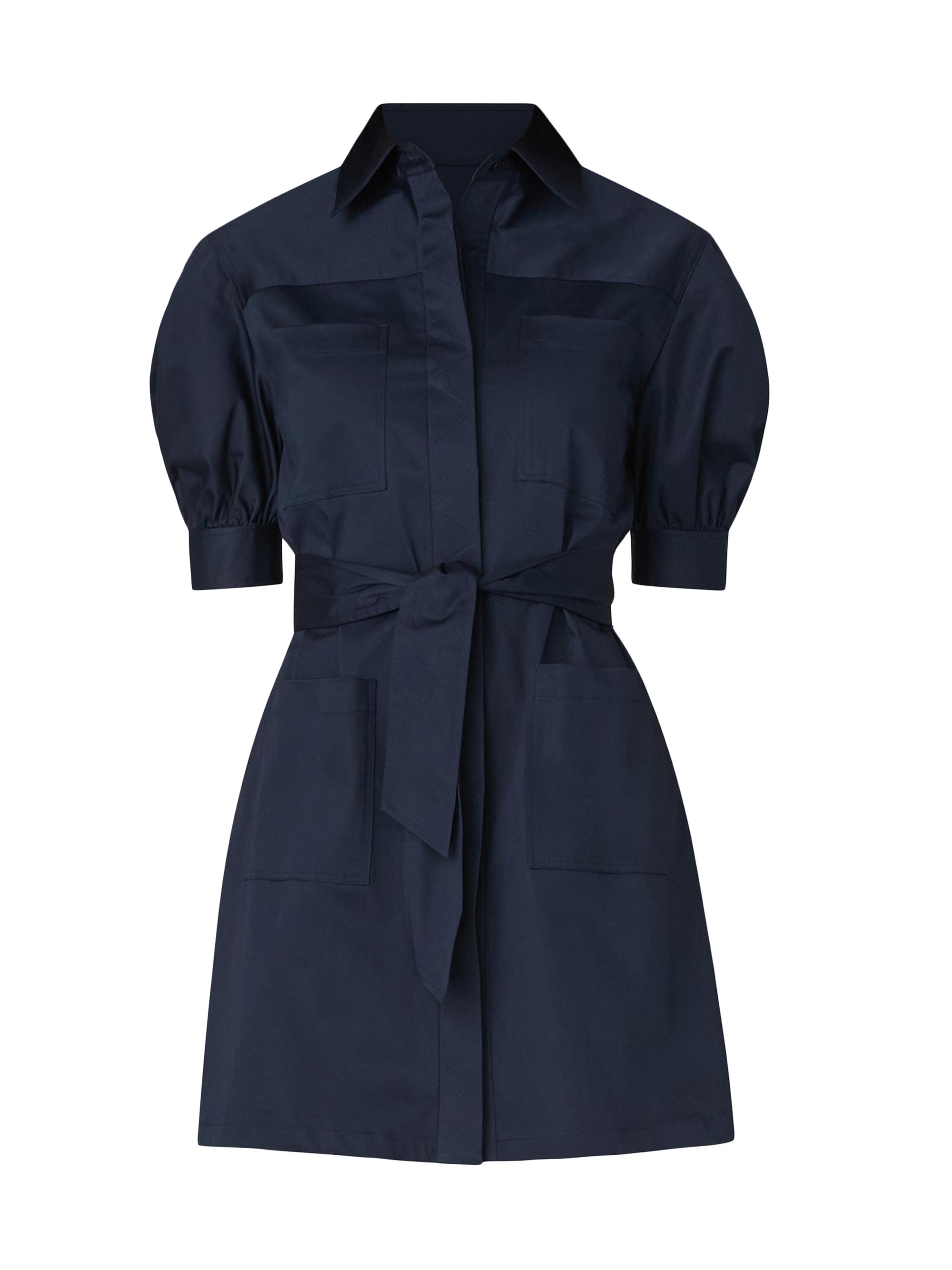 Shoshanna Women's Vince Cotton Sateen Tie-Waist Shirtdress - Navy