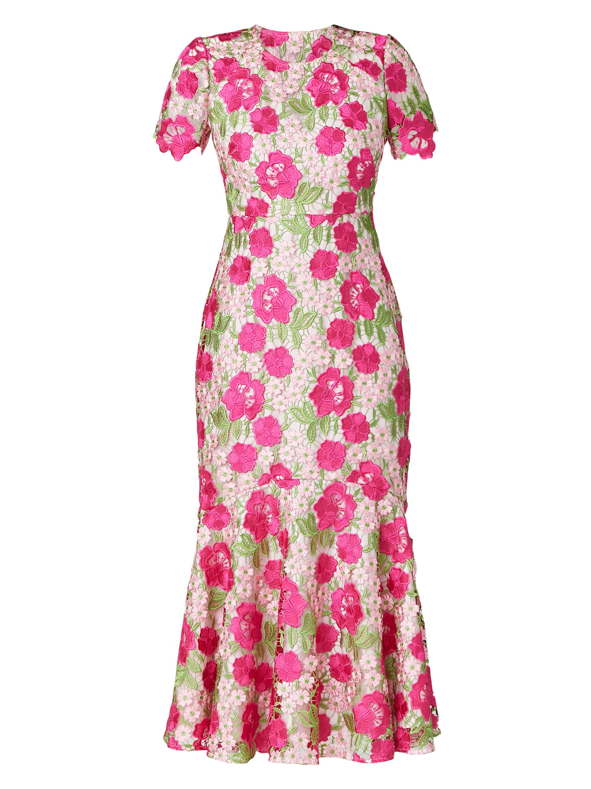 Shoshanna Women's Romaine Floral Guipure Lace Midi-Dress - Fuchsia Green Multi