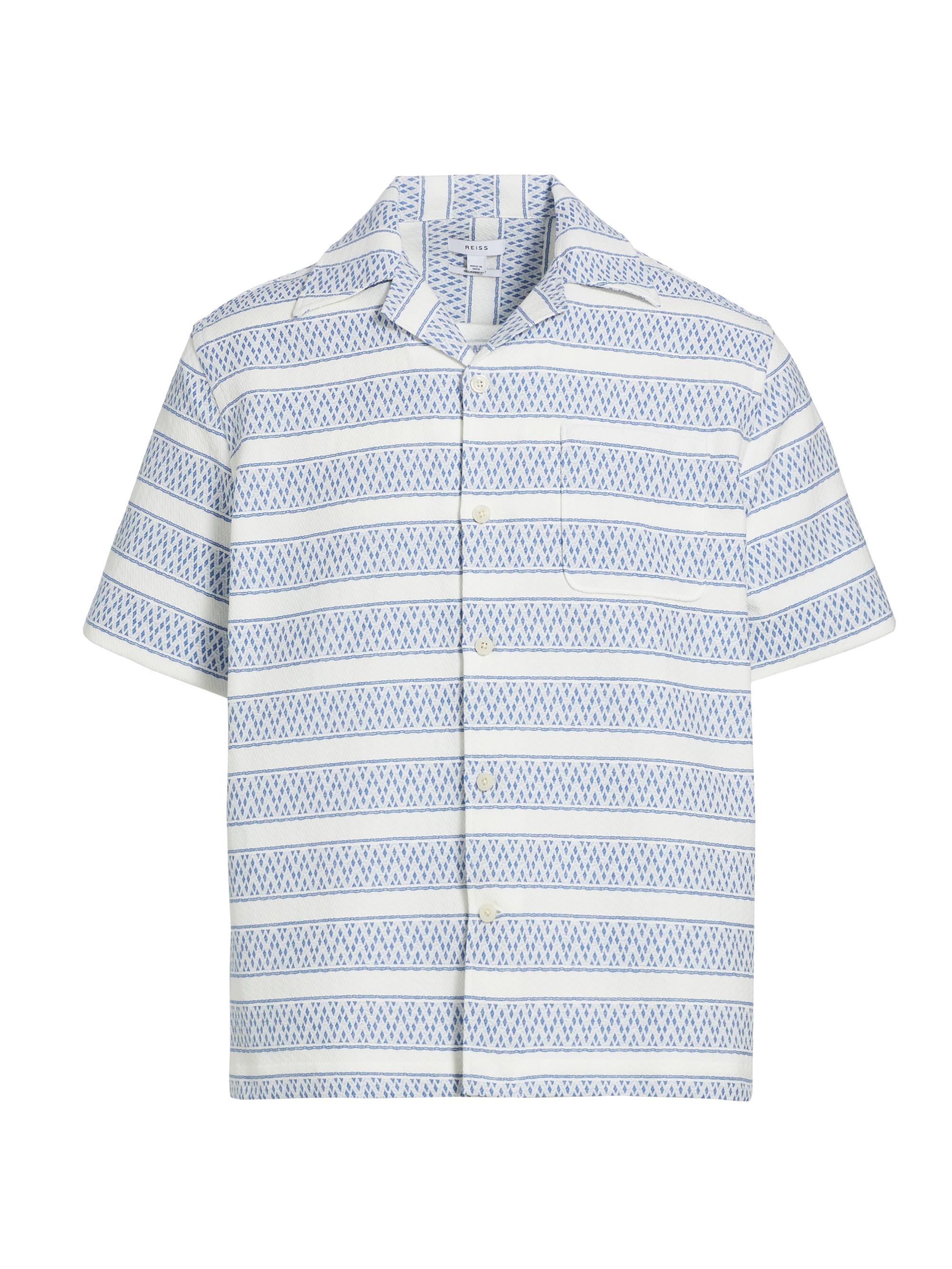 Reiss Men's Kesh Striped Camp Shirt - White Soft Blue