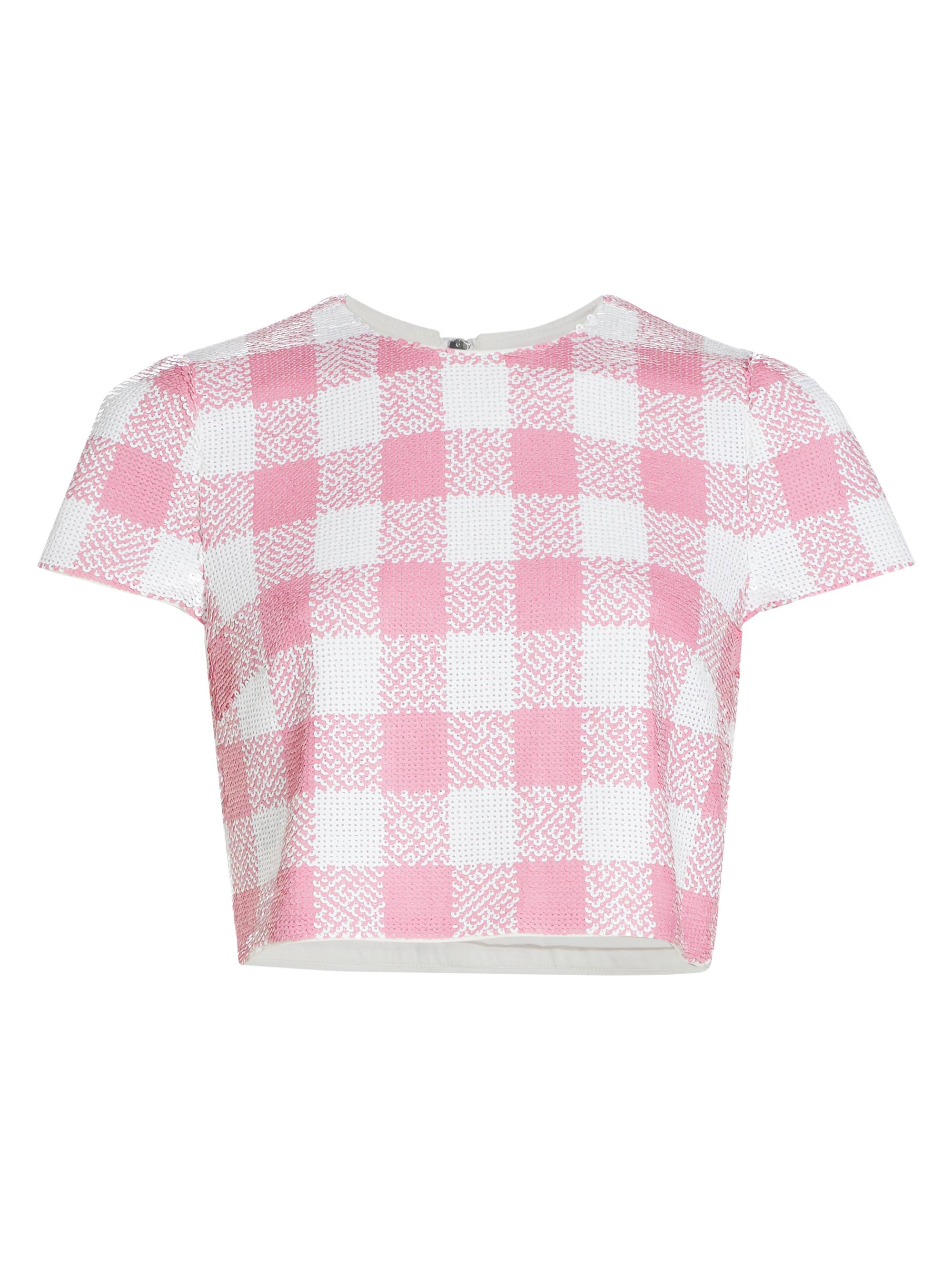Toccin Women's Elena Sequined Check Crop Top - Pink