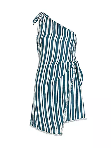 Striped Linen-Cotton One-Shoulder Minidress