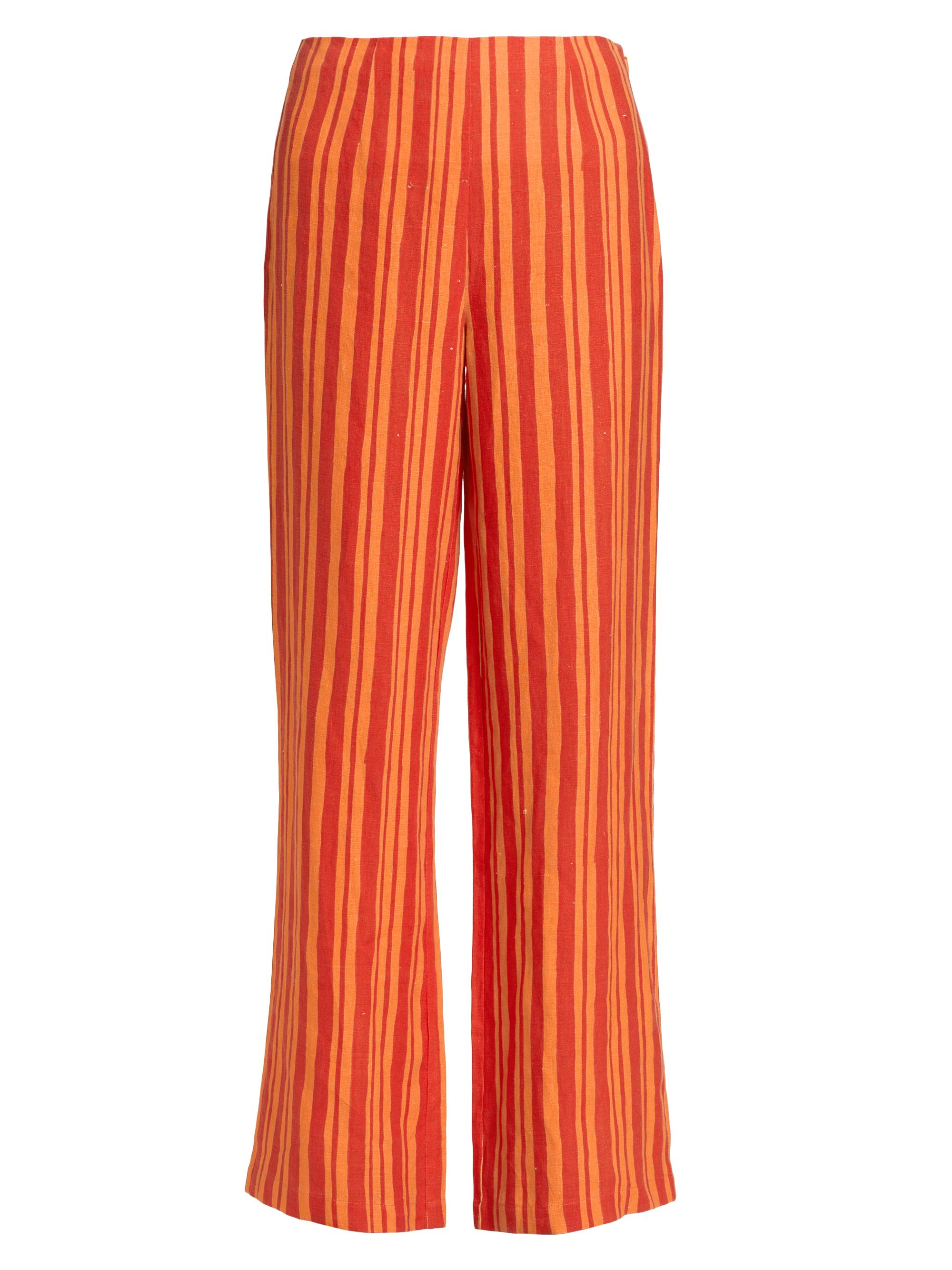 Simon Miller Women's Striped Linen-Cotton Straight-Leg Pants - Retro Red Acid Orange Stripe