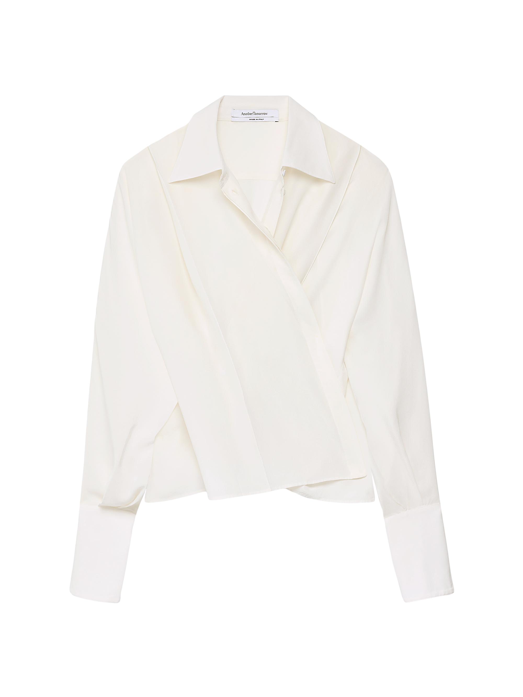 Another Tomorrow Women's Long-Sleeve Silk Wrap Blouse - Black