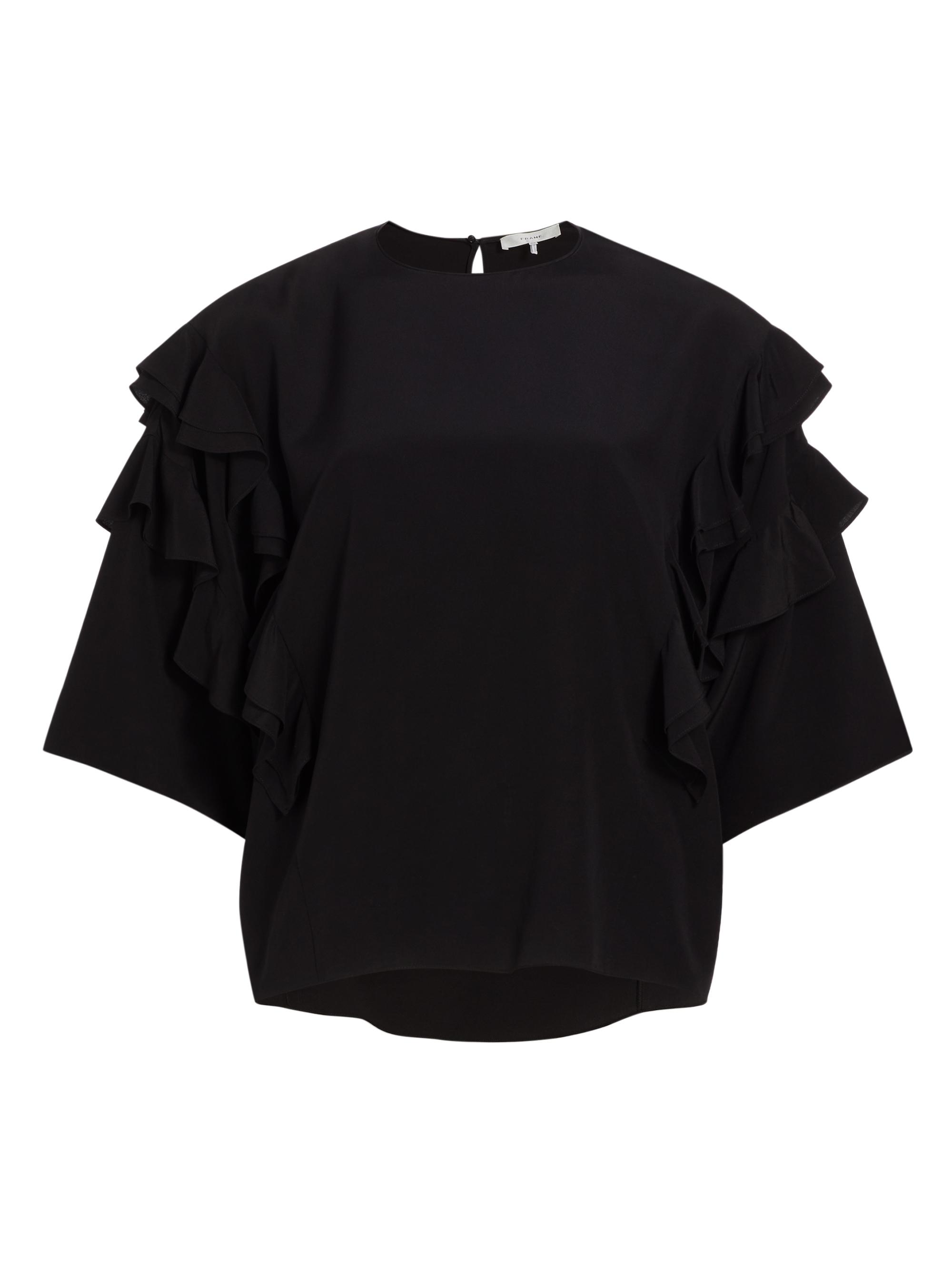 Frame Women's Silk Ruffled-Sleeve Blouse - Black