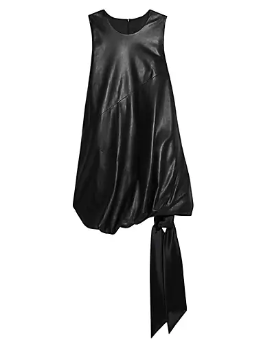Leather Blouson & Tie-Hem Sleeveless Minidress