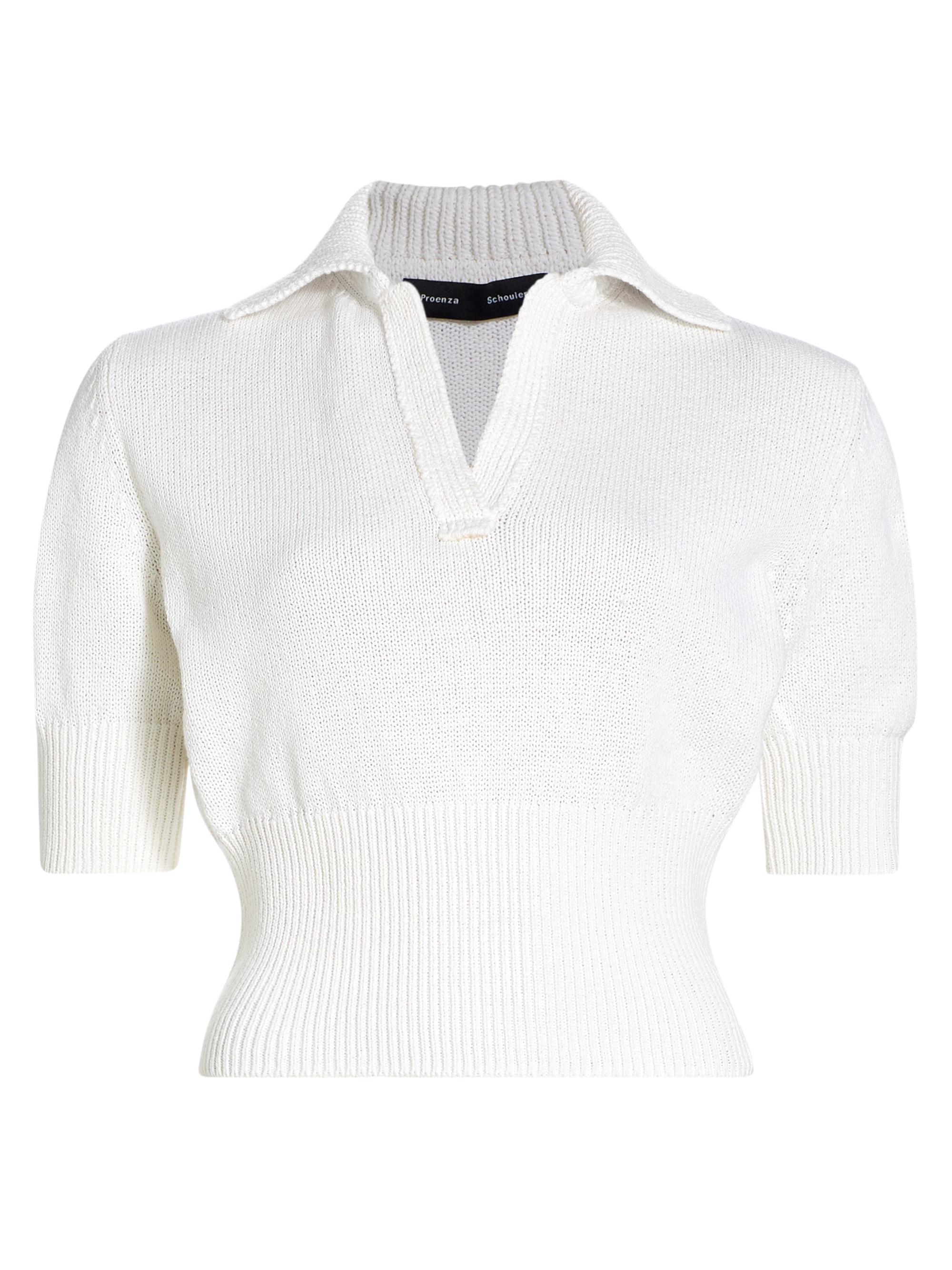 Proenza Schouler Women's Reeve Cotton-Blend Knit Polo Top - White