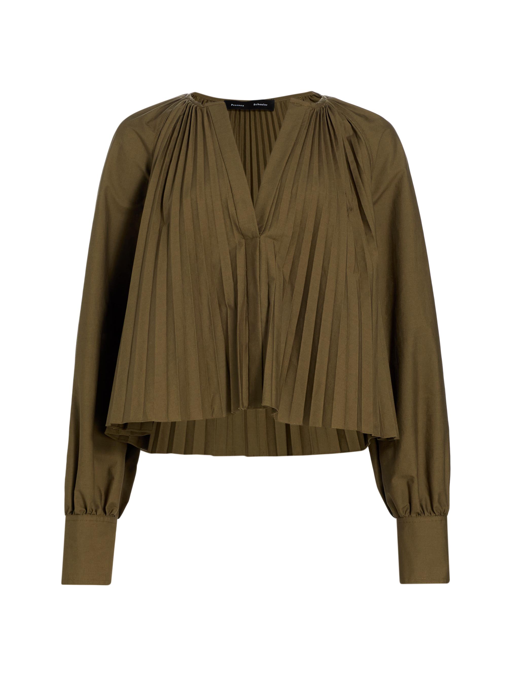 Proenza Schouler Women's Monica Cotton-Blend Poplin Pleated Trapeze Top - Wood