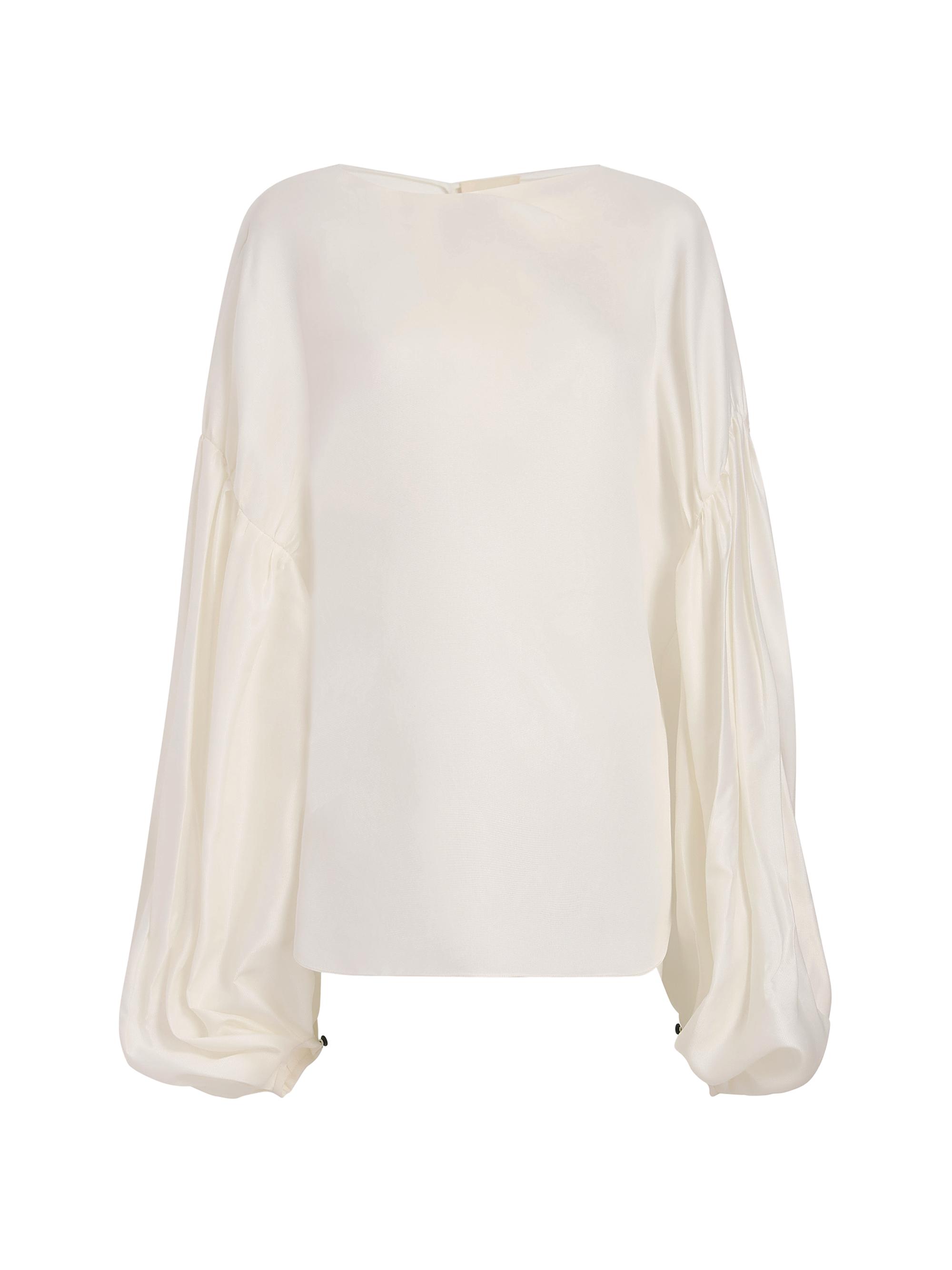 Khaite Women's Quico Silk Blouson-Sleeve Top - Chalk