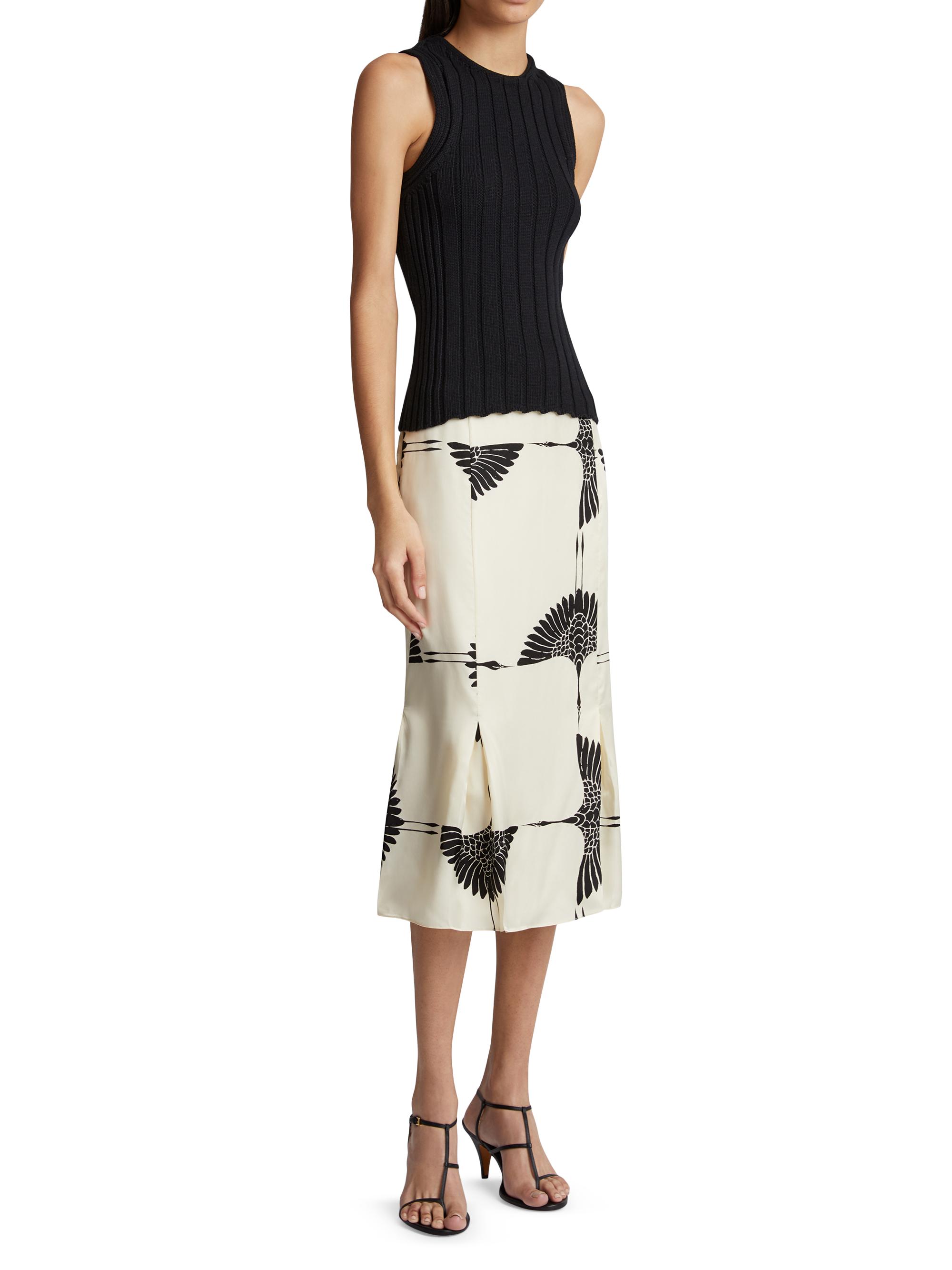 Khaite Women's Levy Crane-Print Midi-Skirt - Cream Black